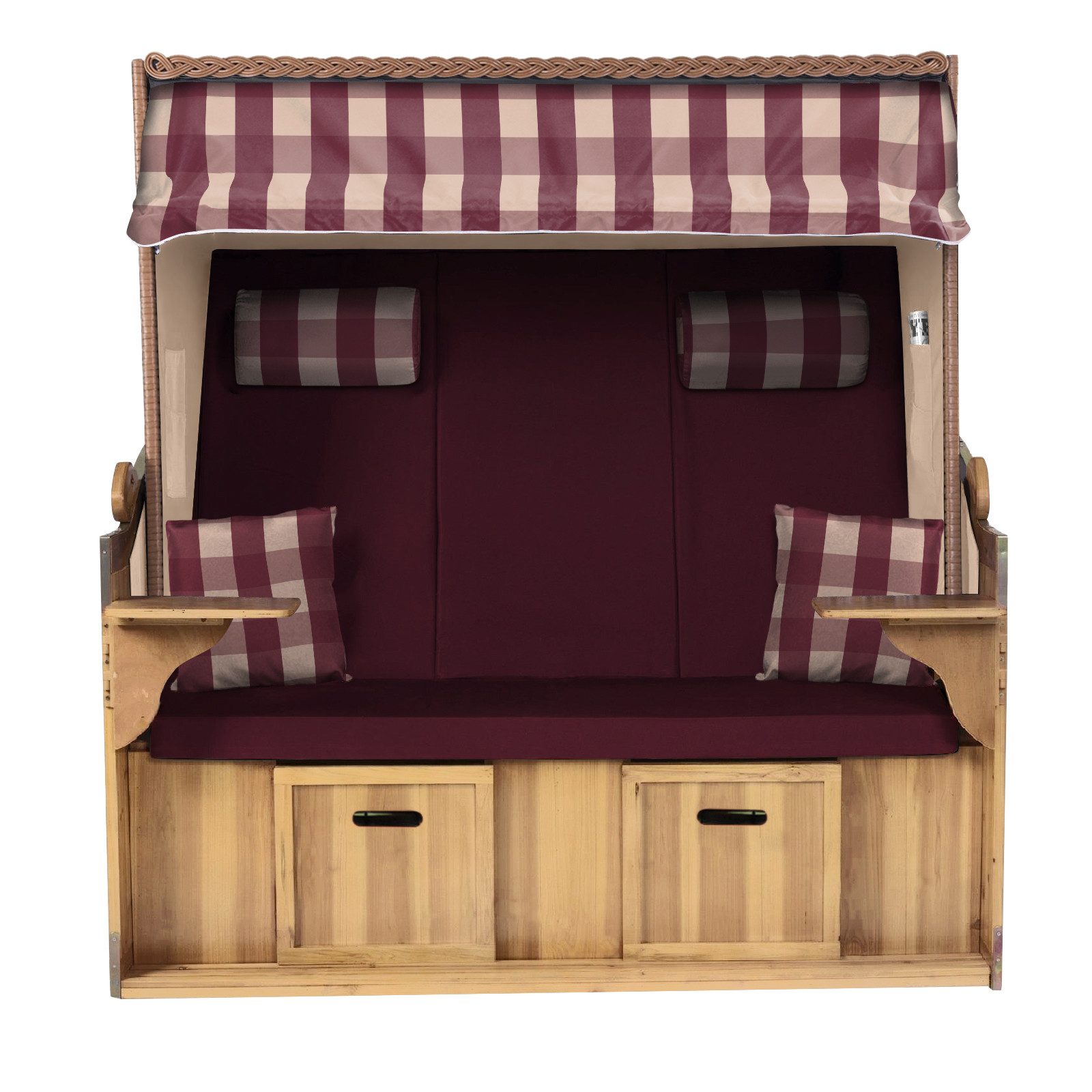 Strandkorb Hanse Strandkorb Strandkorb Ostsee XXL 2,5-Sitzer Volllieger Beige Rot, BxTxH: 150x80x160 cm, Ostsee XXL Volllieger, Ostsee 2,5-Sitzer Modell 2025, Stabiles Wacholder mit handgefertigtem Polyrattangeflecht