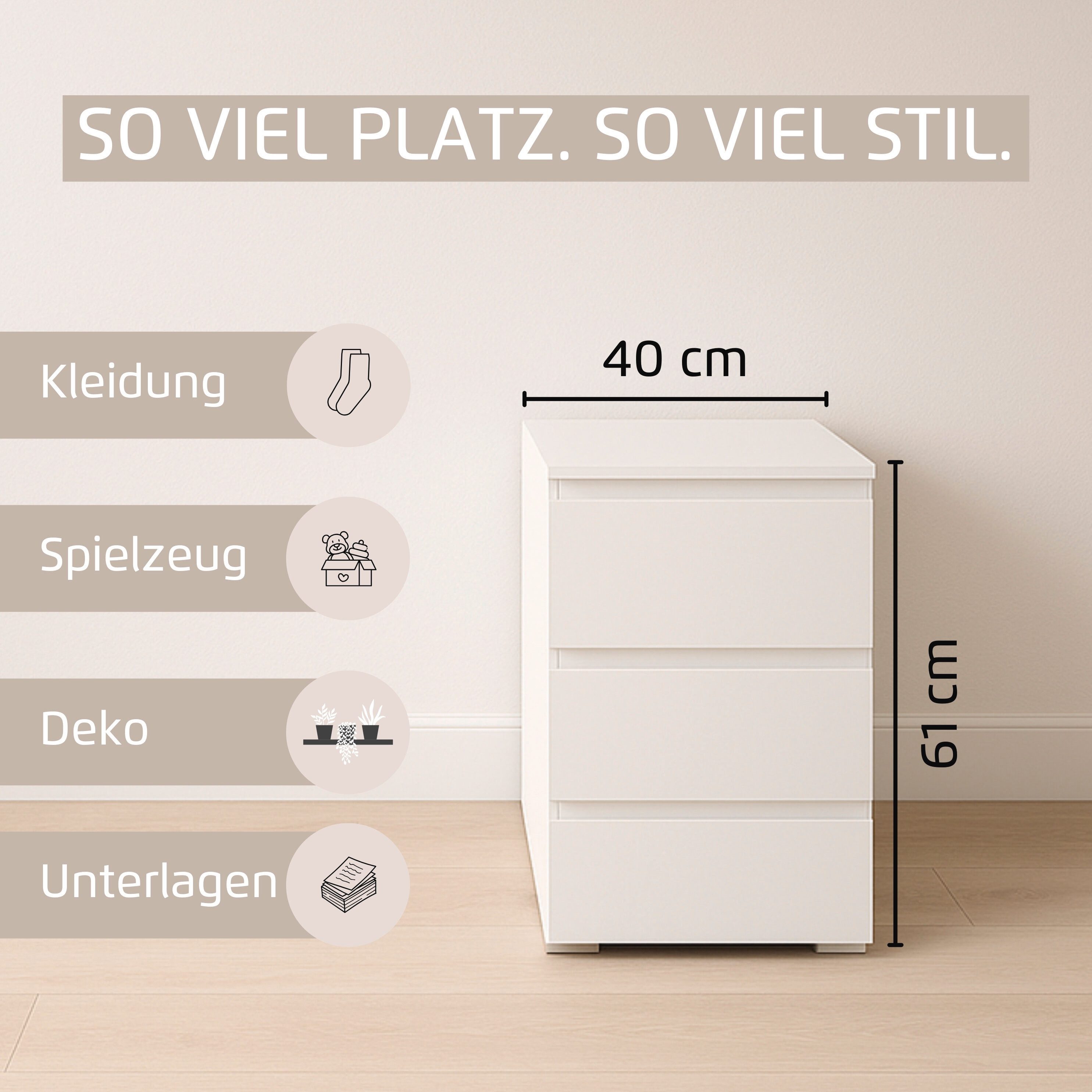 rauch Nachtkommode Nachttisch Nachtkonsole Nachtschrank MAINZ (Breite 40 cm), drei praktische und geräumige Schubladen MADE IN GERMANY – Bild 4 von 5