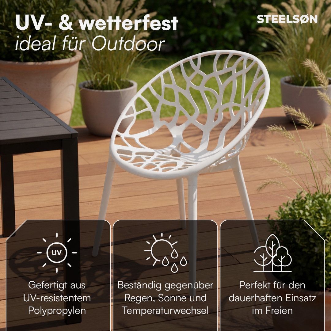 STEELSØN Gartenstuhl Quanta wetter- & UV-beständig, stapelbar (2er Set, weiß), Schalenstuhl outdoor geeignet, verfügbar als 2er, 4er & 6er Set