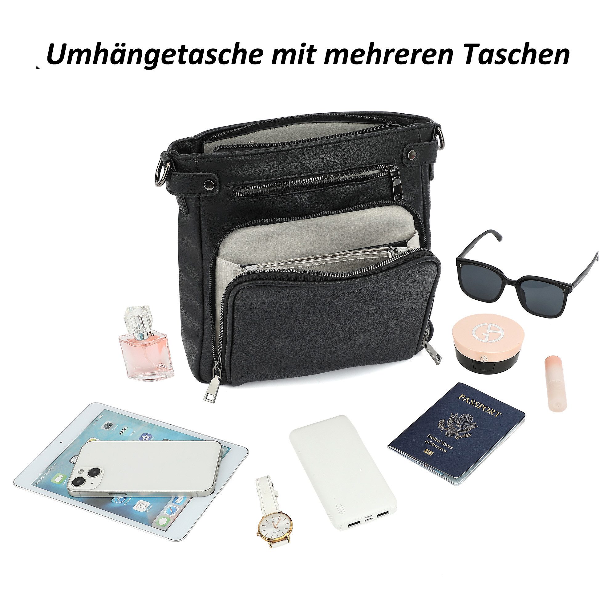 TAN.TOMI Schultertasche Handtasche damen mittelgroß Umhängetaschen crossbody bag, Retro leder PU damentaschen mit breitem gurt handtaschen – Bild 4 von 5