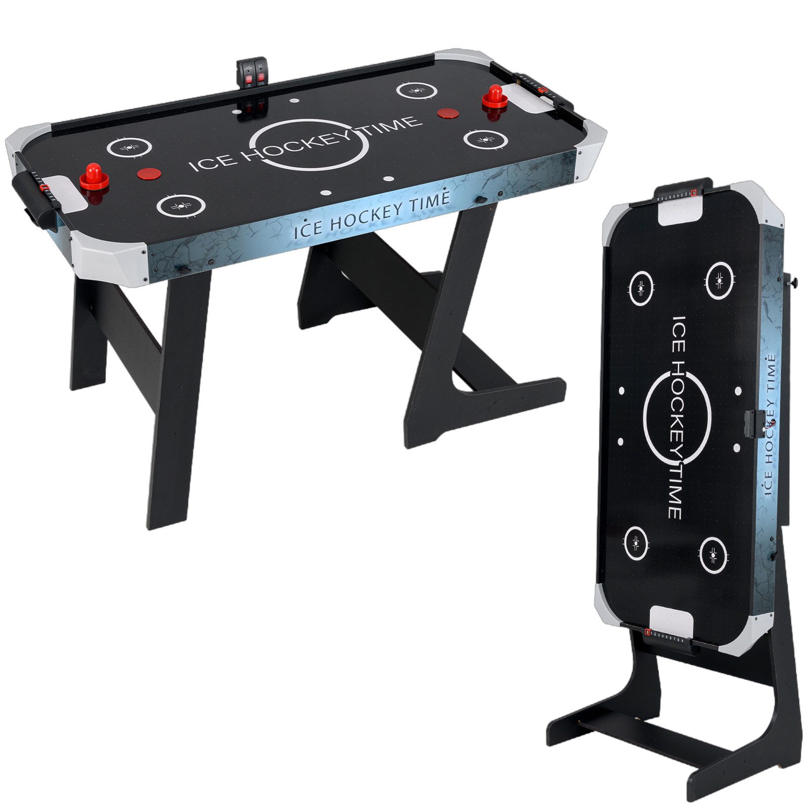 COSTWAY Air-Hockeytisch, 144cm klappbarer Arcade-Tisch mit LED-Anzeige