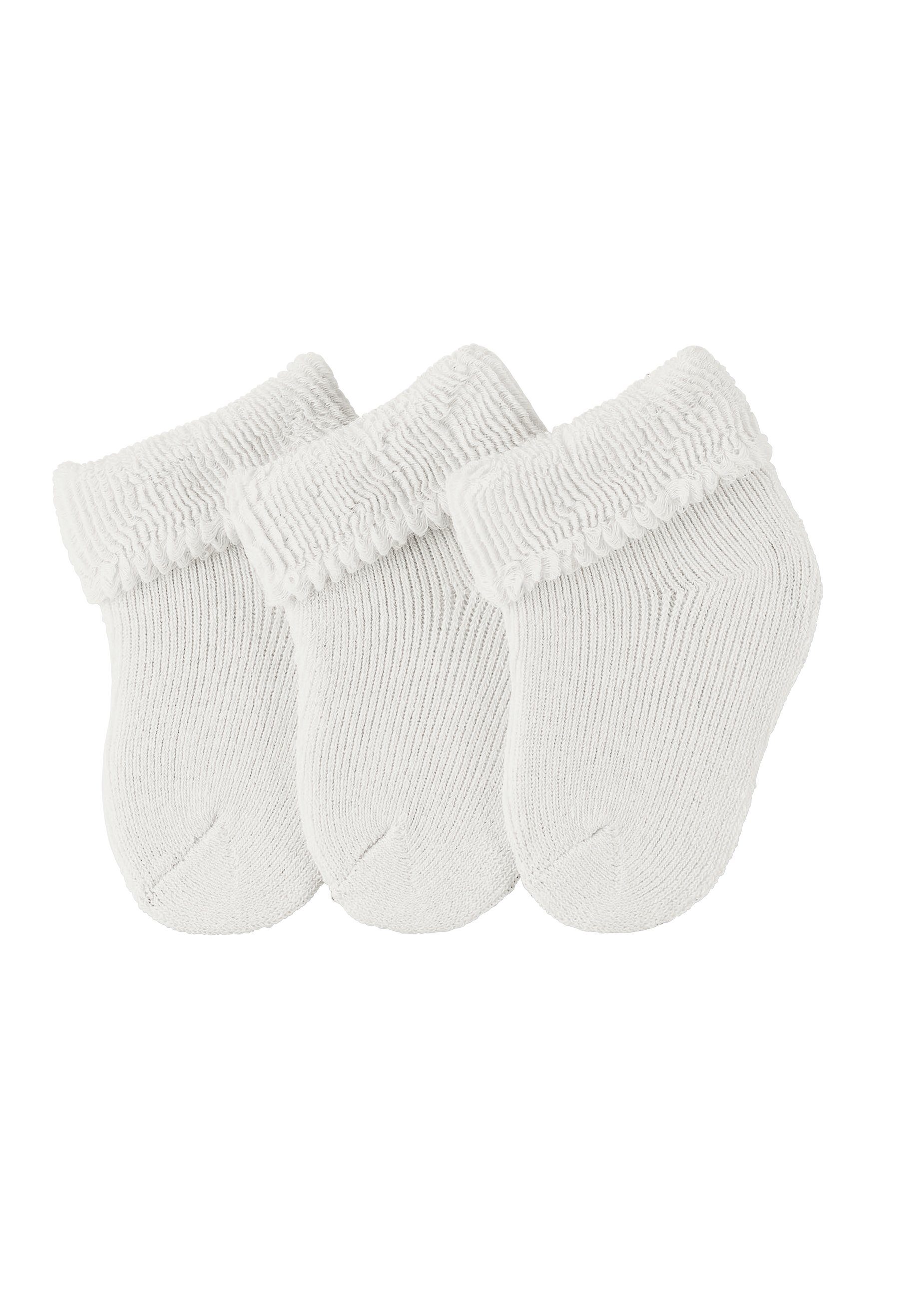 Sterntaler® Feinsöckchen Erstlingssöckchen uni, 3er-Pack (3-Paar, 3er Kindersocken, Erstlingssocken aus Baumwolle für Kinder) Babysocken mit süßen Motiven, Kurzsocken Baby mit Vollplüsch ecru