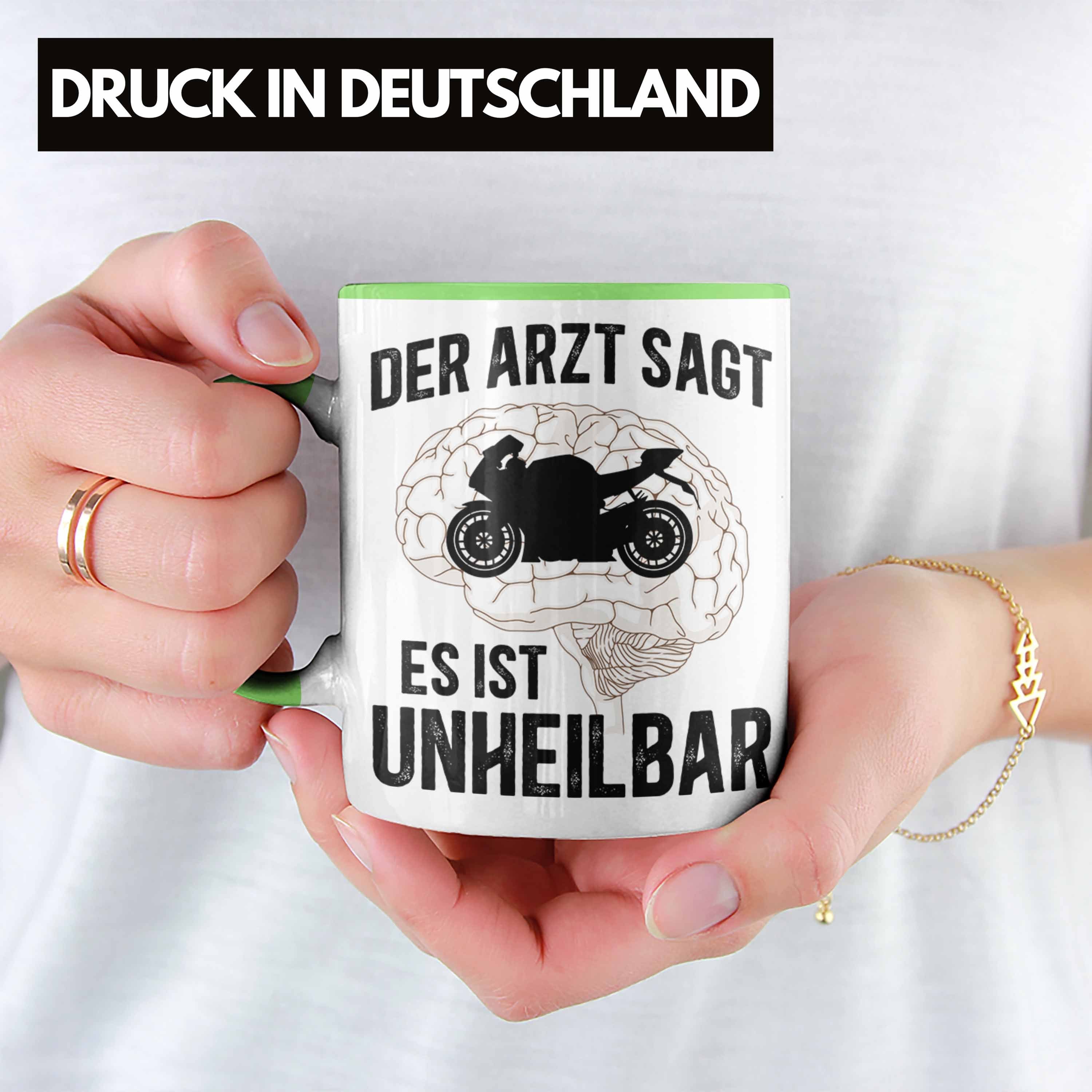 Trendation Tasse Herren Kaffeetasse mit Motorradfahrer Spruch Grün Motorrad Männer Biker Trendation für Tasse - Geschenk