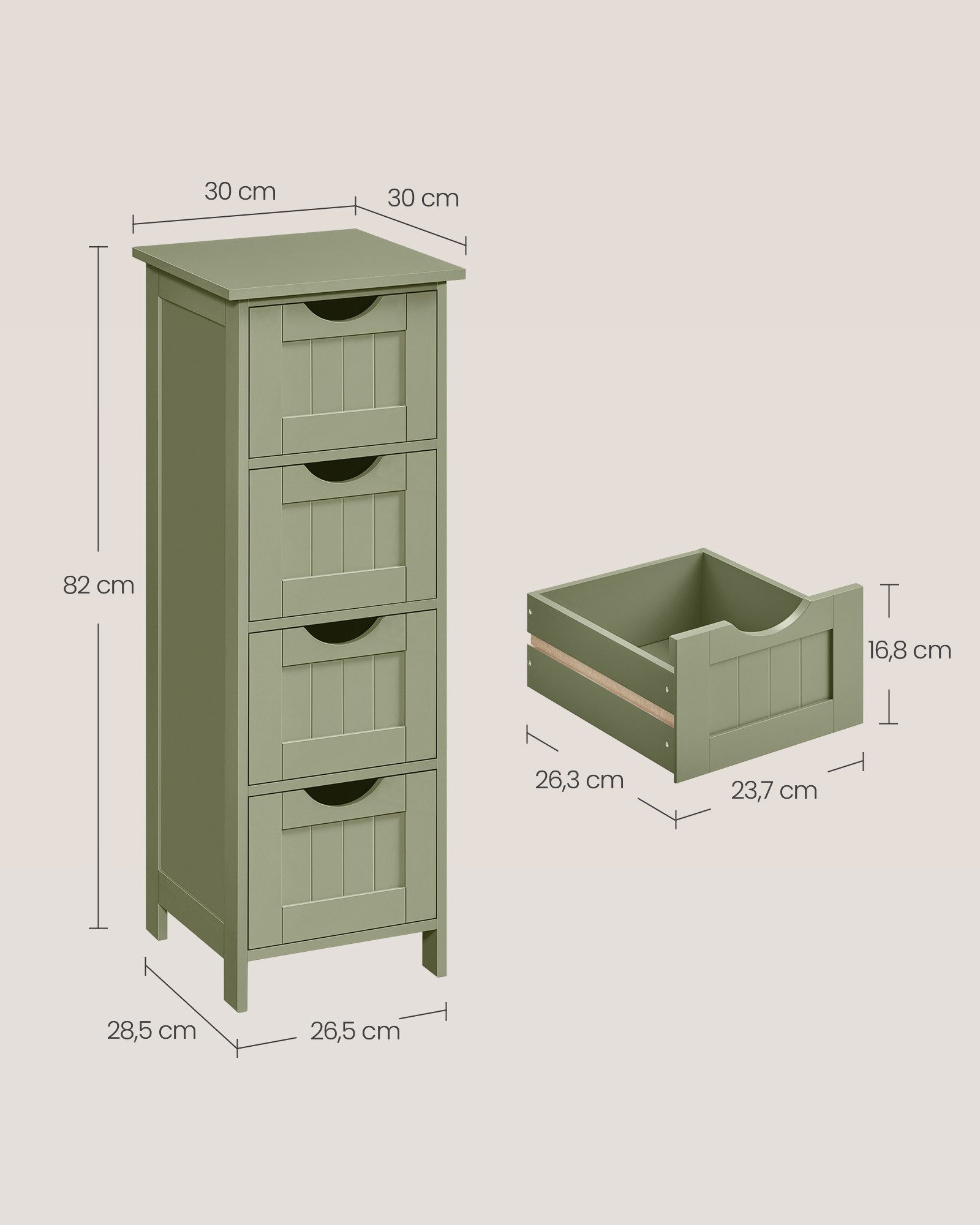 VASAGLE Badkommode Badezimmerschrank Badschrank mit 4 Schubladen, 30 x 30 x 82 cm, für Badezimmer, Wohnzimmer, modern, Beistellschrank – Bild 5 von 5