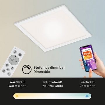 Briloner Leuchten LED Panel 7083-016, Wifi, Appsteuerung, Sprachsteuerung, Fernbedienung, dimmbar, ultraflach, Speicherfunktion, LED fest verbaut, Farbwechsler, Kaltweiß, Neutralweiß, Tageslichtweiß, Warmweiß, Smarte Deckenlampe, 29,5x29,5x6,1cm, Weiß, 18W, Wohnzimmer, Flur