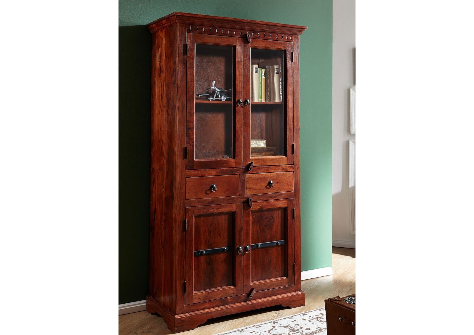 Massivmoebel24 Standvitrine #1011 (Vitrine Akazie 90x44x180 günstig online kaufen