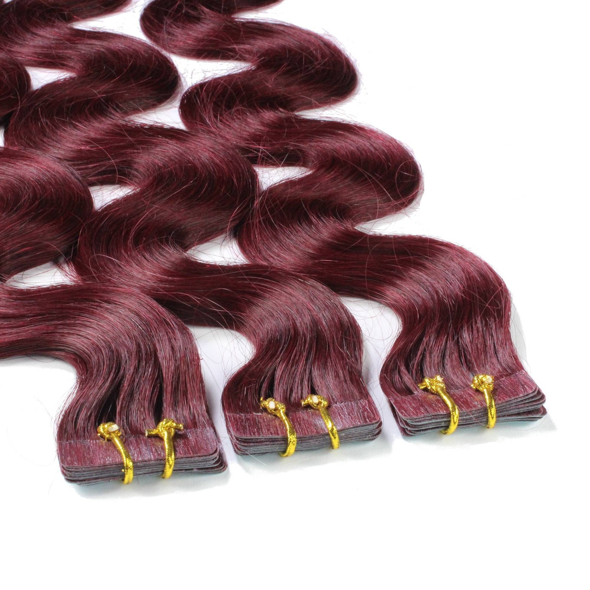 Tape Echthaar-Extension Extensions hair2heart 40cm gewellt Violett Hellbraun #55/66