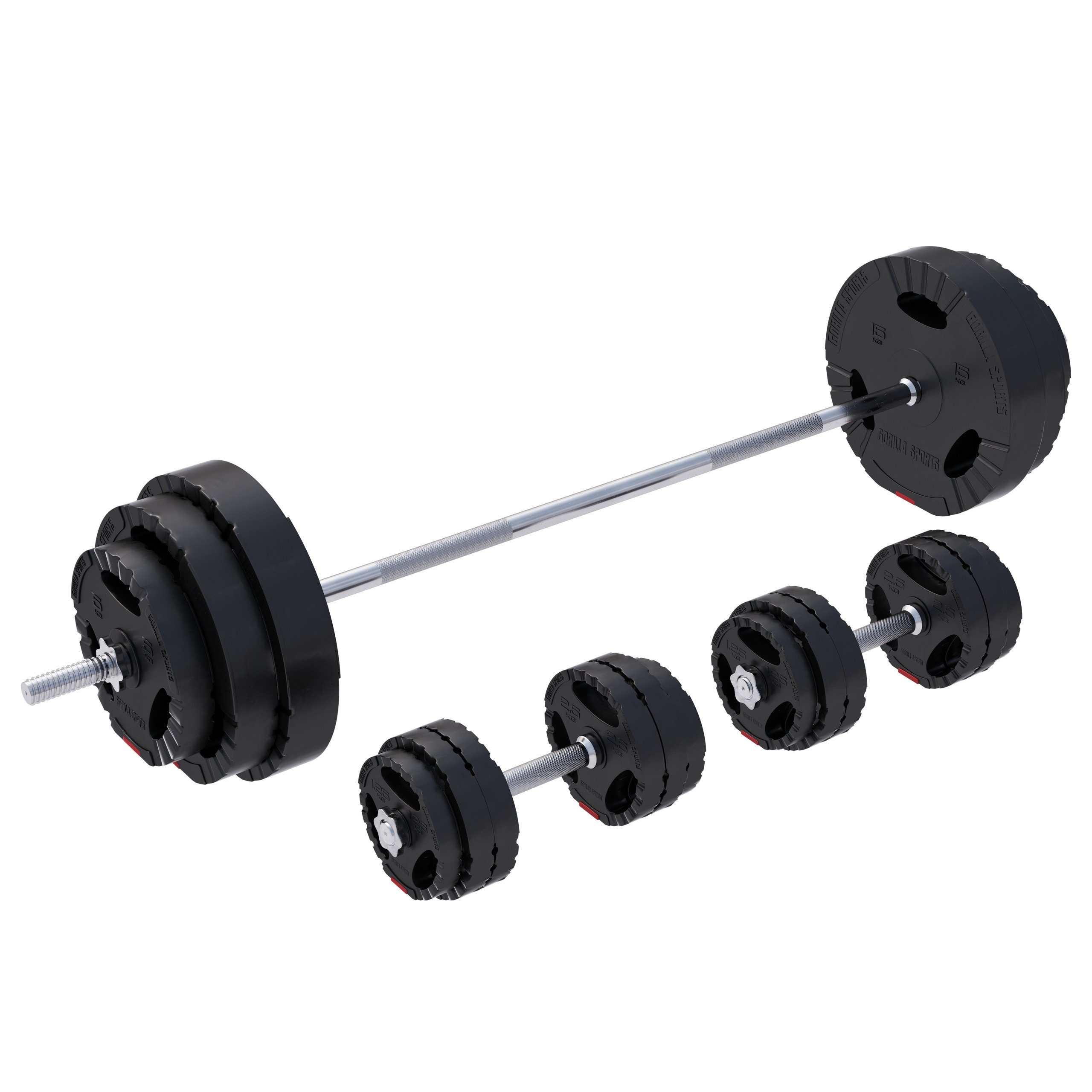 Hantel-Set Hantelset - 60/100/130 kg, Langhantel, 2 x Kurzhantel, Hantelscheiben