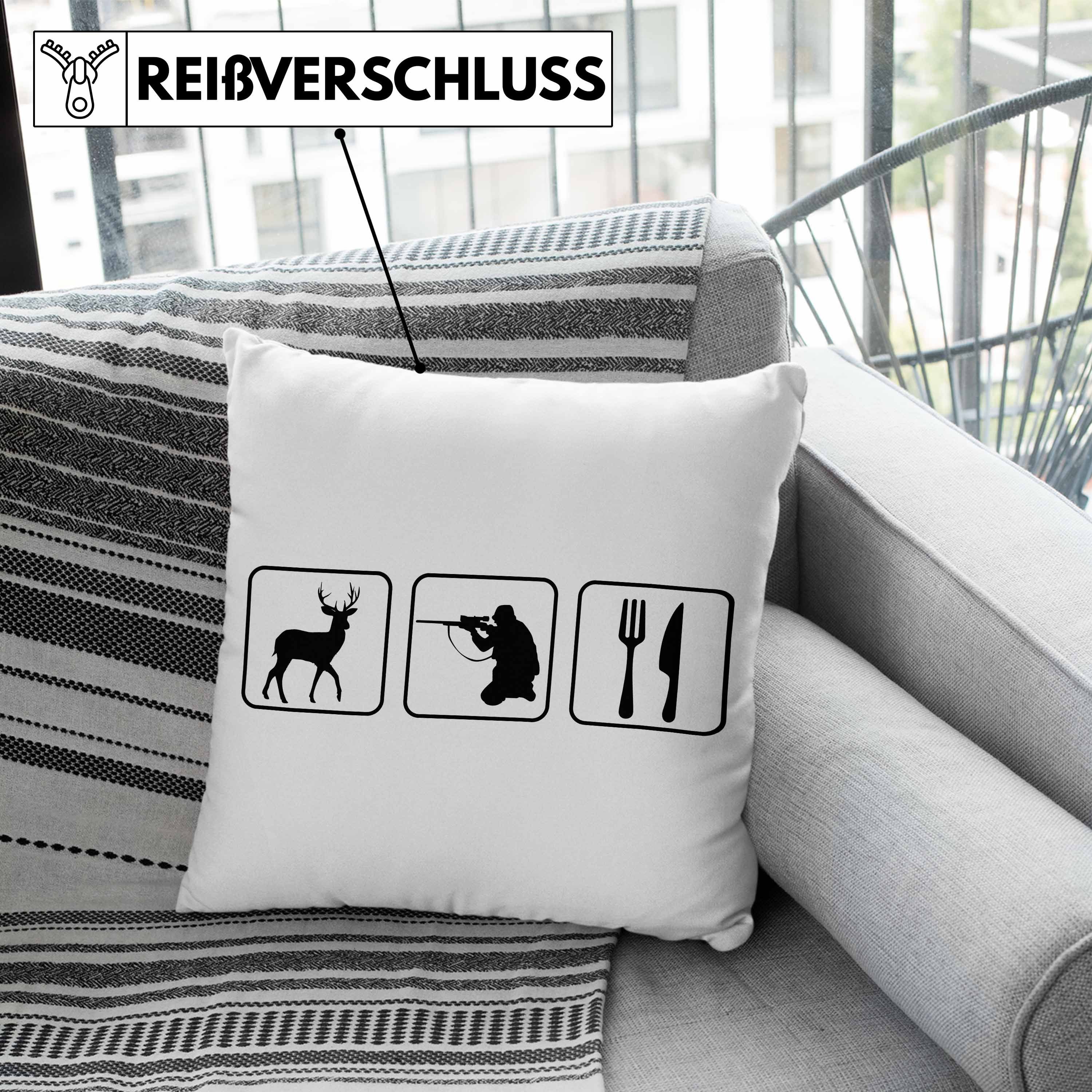 Repeat Dekokissen Sleep Geschenkidee Trendation Jagen Trendation Grau mit 40x40 Dekokissen Kissen - Geschenk Füllung Jäger Eat