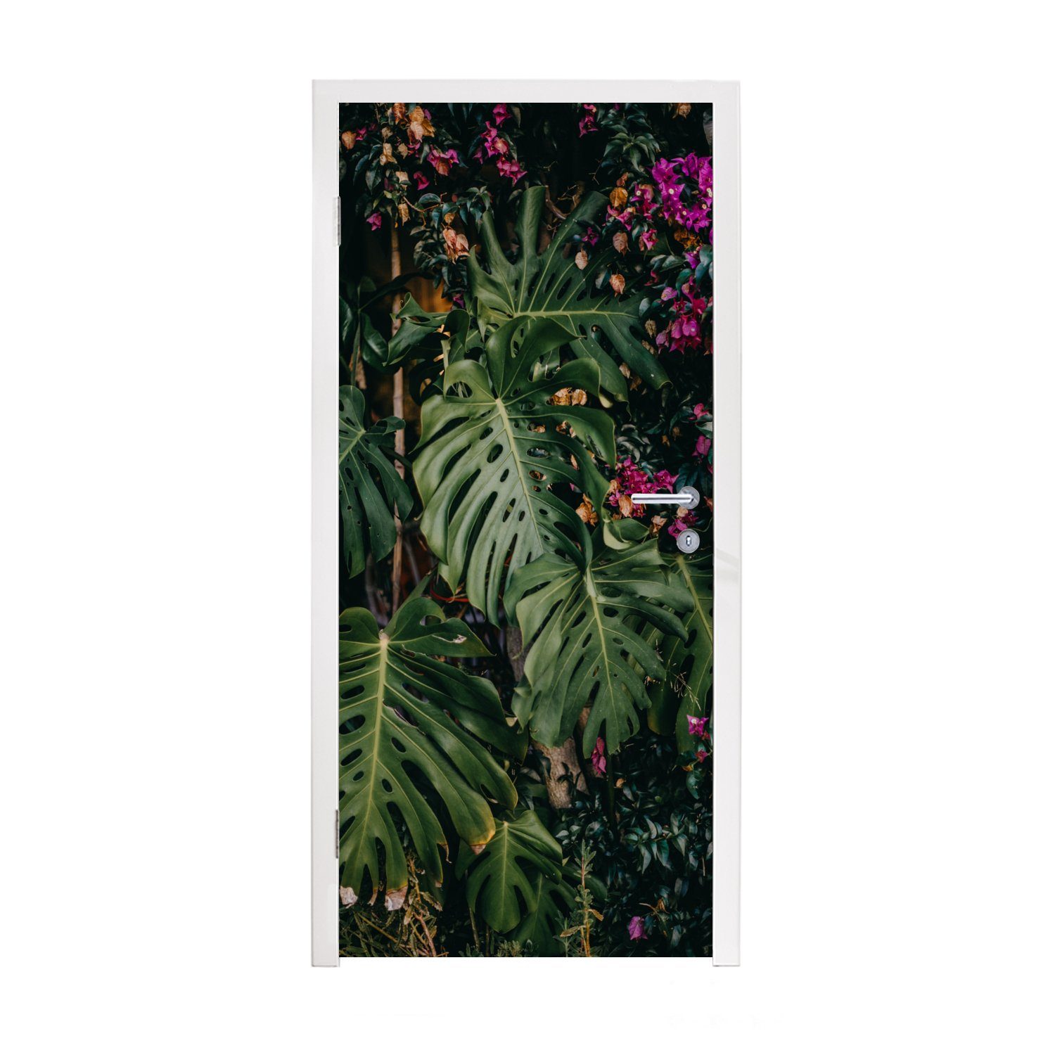 MuchoWow Türtapete Monstera (Lochpflanze) Hintergrund, Matt, bedruckt, (1 St), Fototapete für Tür, Türaufkleber, 75x205 cm