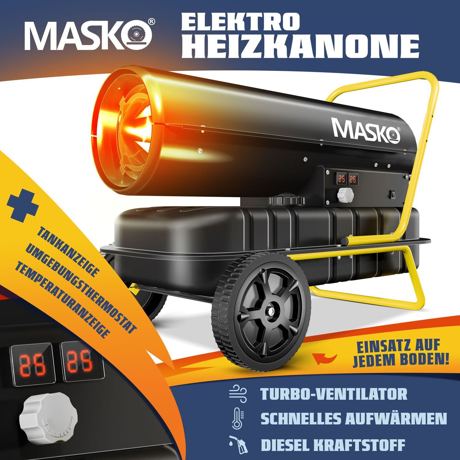 MASKO heater, 30000 W, 30kW diesel heater, construction dryer, construction heater, hot air generator