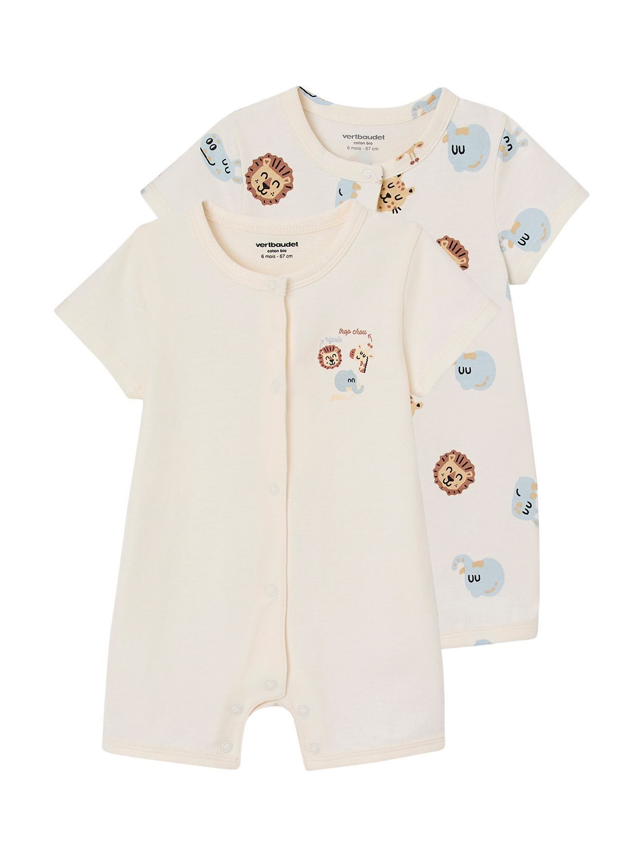 Schlafanzug 2er-Pack Baby Kurzoveralls mit Dschungelmotiv