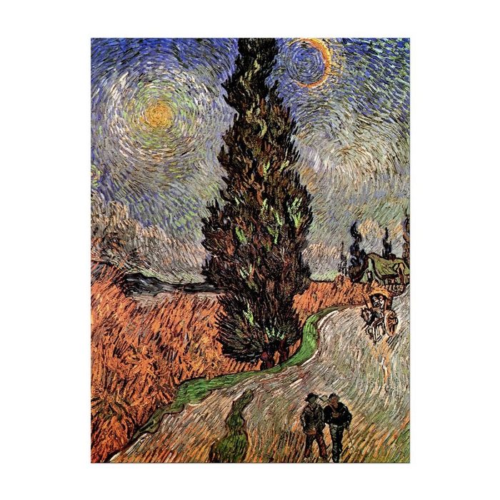 Bilderdepot24 Leinwandbild Alte Meister - Vincent van Gogh - Zypressenweg unter dem Sternenhimmel Abstrakt