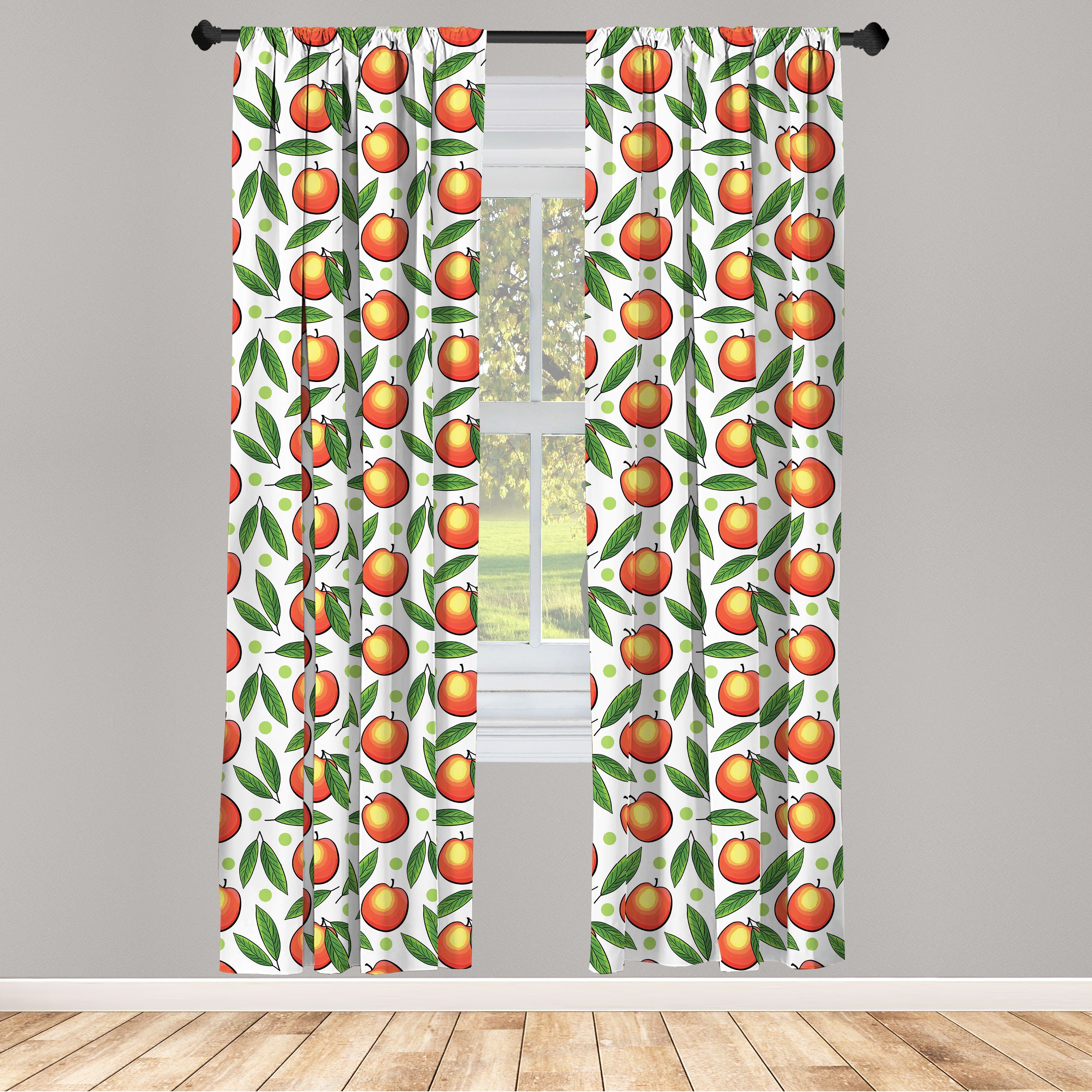 Vorhang Pfirsiche Früchte Abakuhaus, und Gardine Wohnzimmer Schlafzimmer Dekor, Microfaser, mit Punkte Blättern für