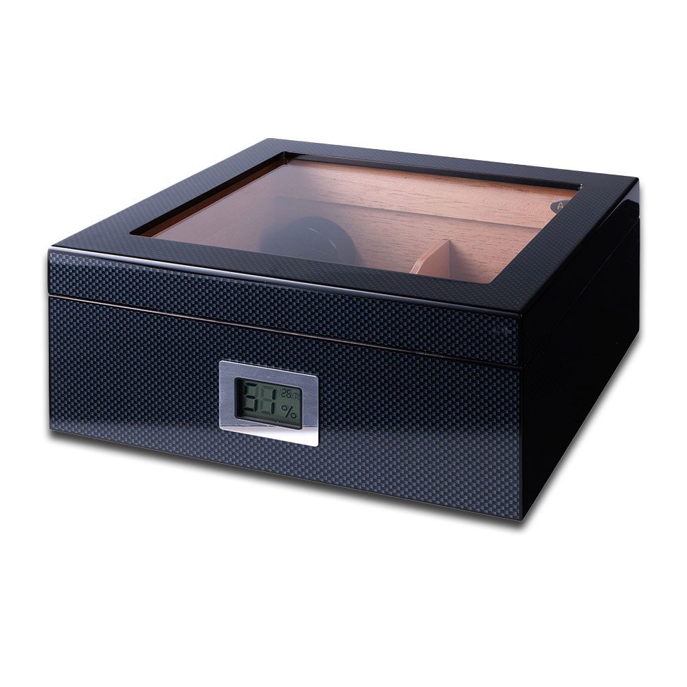 Coumo Humidor Premium Humidor, Carbon, für 50 Zigarren, Digitales Hygrometer