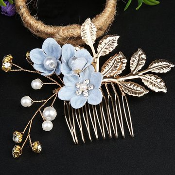 GLAMO Diadem 4 Stk Hochzeit Haar Kamm mit Perlen Blumen, Braut Haar Zubehör