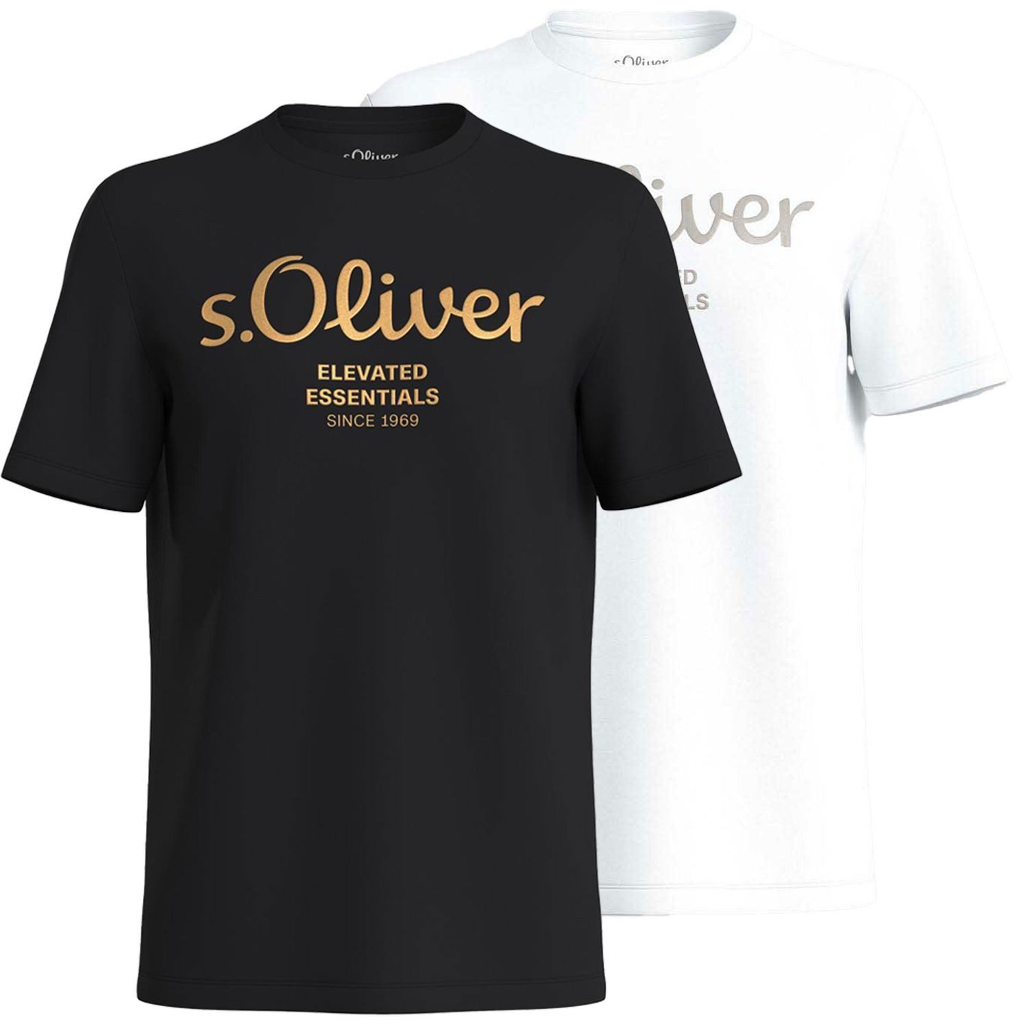 s.Oliver T-Shirt Casual (2-tlg) mit Rundhals-Ausschnitt, kurzarm, Logo-Aufdruck im 2er Pack