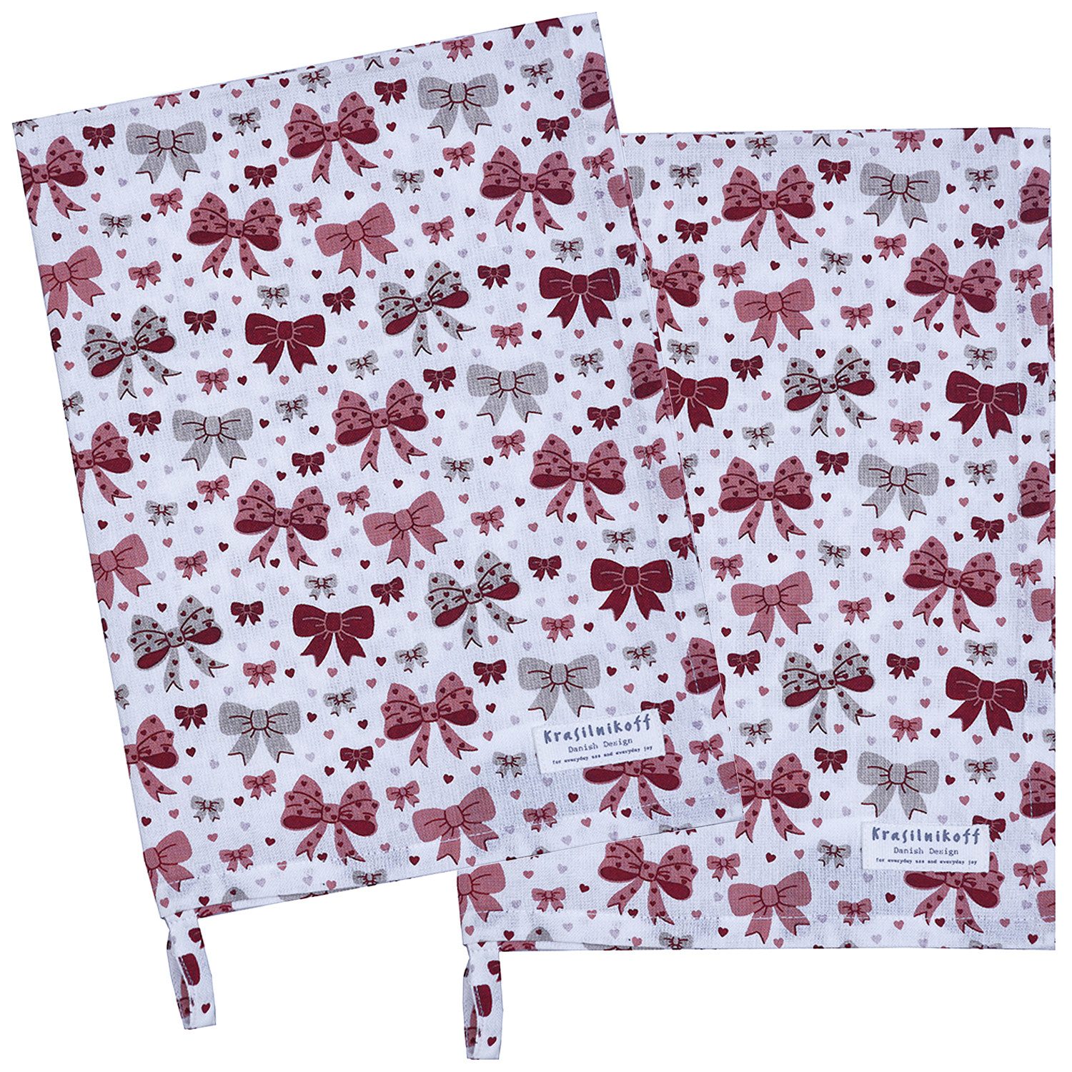 Krasilnikoff Geschirrtuch Bow, (2-tlg., 2-teilig), Geschirrtücher ca.50x70cm Baumwolle