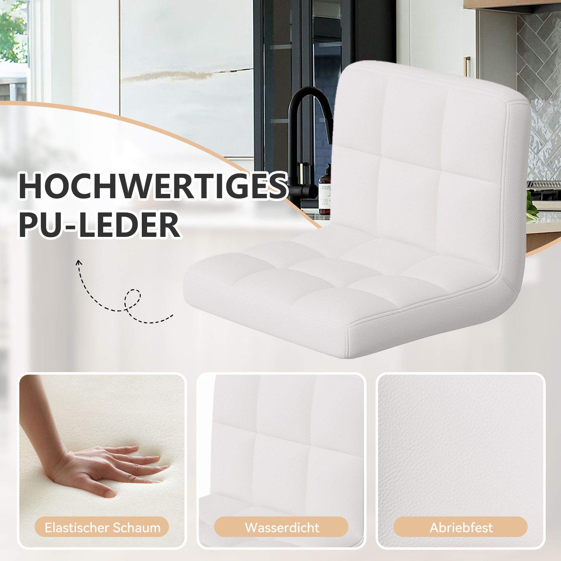 HawthyHome Barhocker Bistrohocker aus Kunstleder mit Rückenlehne und Fußstütze (2 St), Weiß