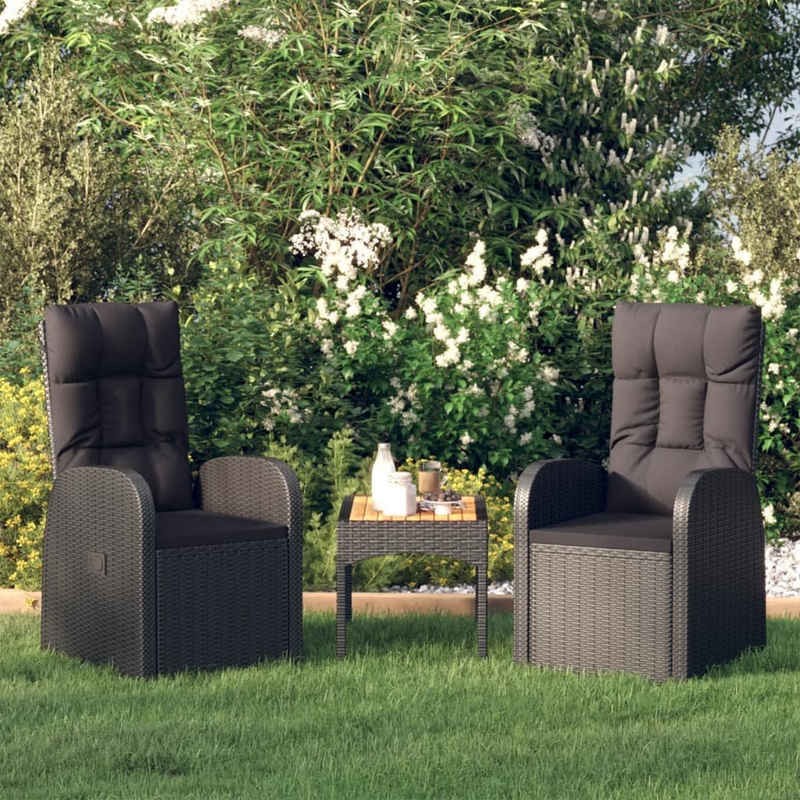 vidaXL Gartenstuhl Garten-Liegestühle 2 Stk. mit Auflagen Poly Rattan Schwarz (2 St)