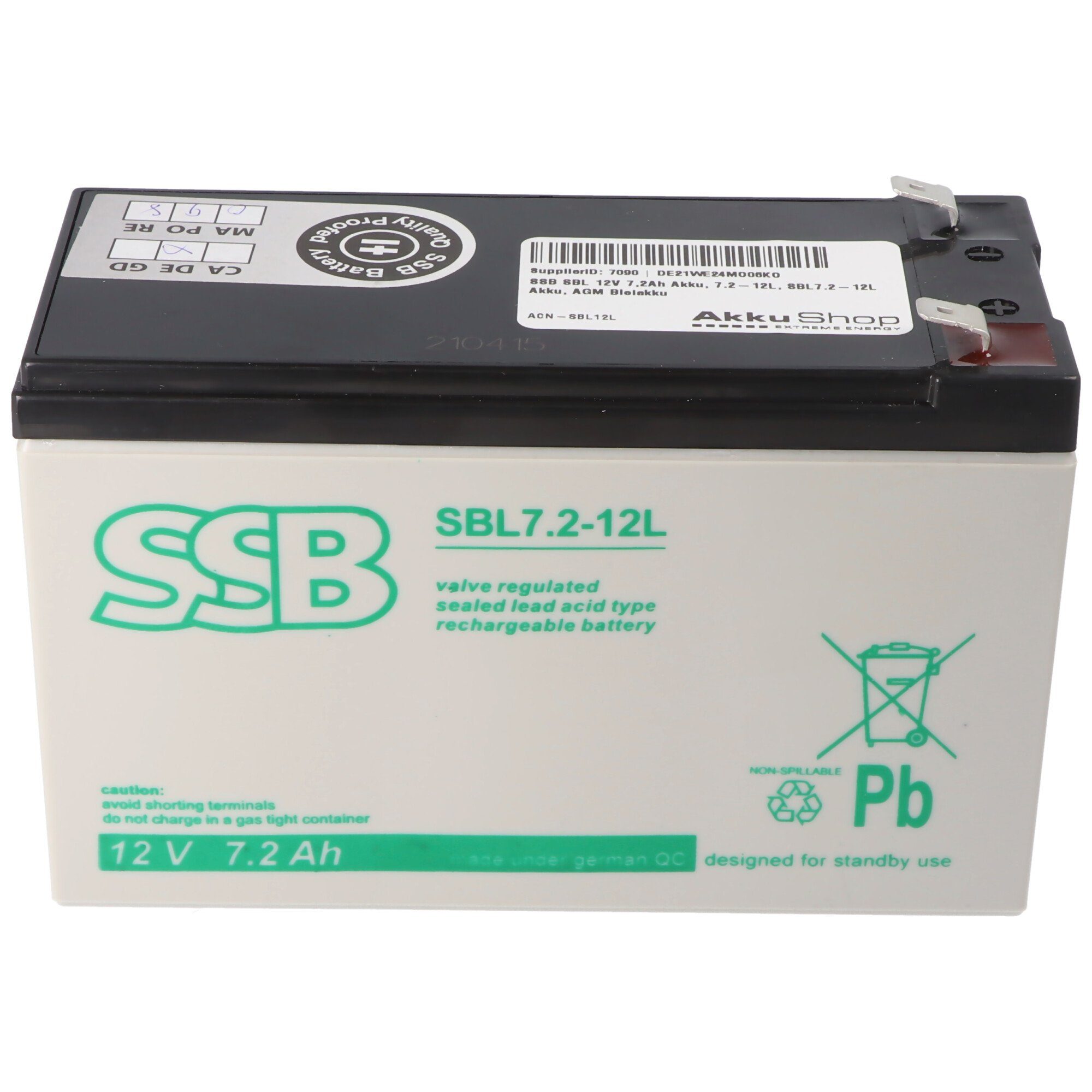SSB Battery SSB SBL 12V 7,2Ah Akku, 7.2-12L, SBL7.2-12L Akku, AGM Bleiakku Akku