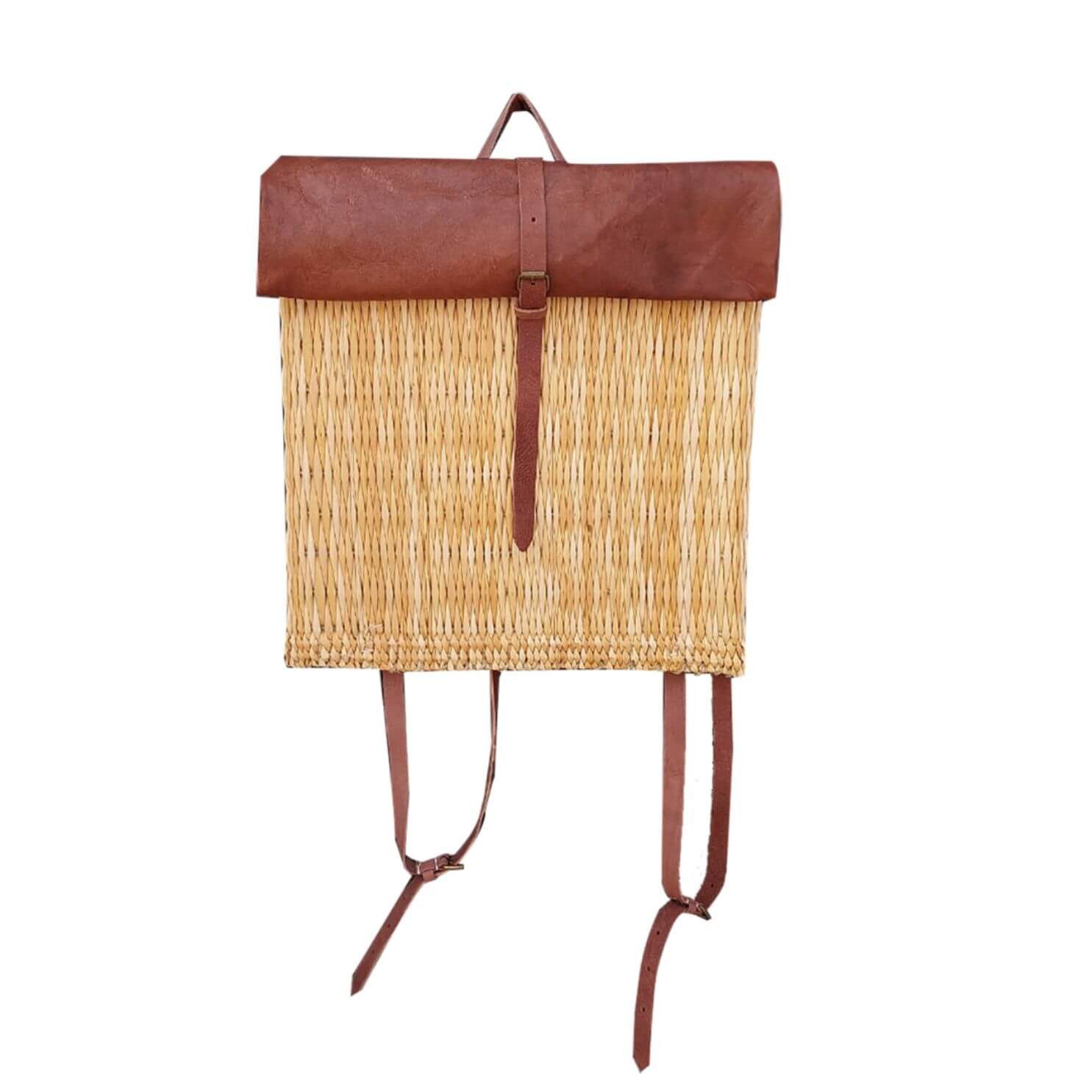 NATUREHOME Rucksack Mediterraner Rucksack – handgeflochten aus Schilfrohr & Ziegenleder (1-tlg), nachhaltig, langlebig, hochwertig