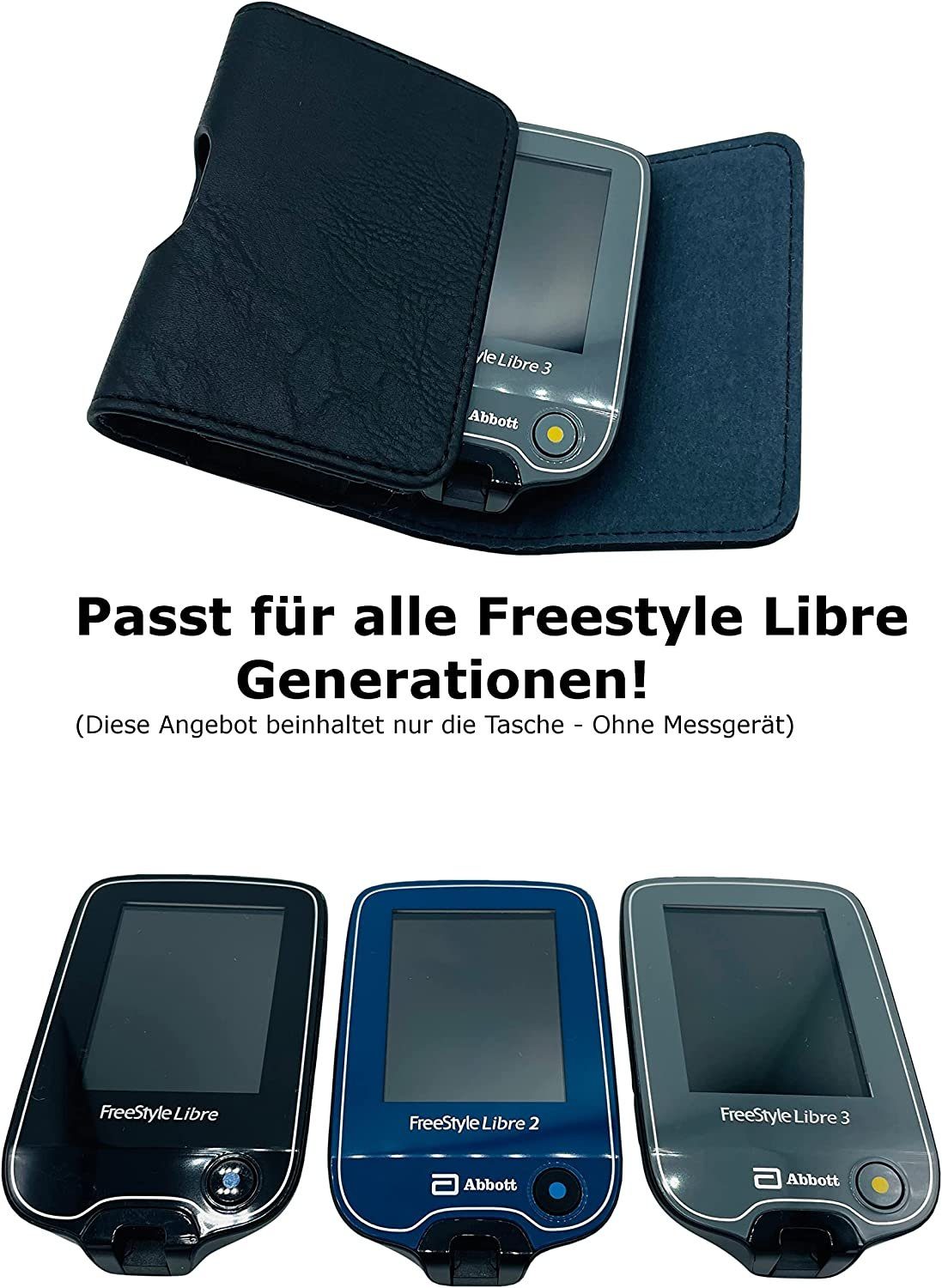 Blutzuckermessgerät Tasche Gürteltasche Schwarz passend für Freestyle Libre Messgerät 3