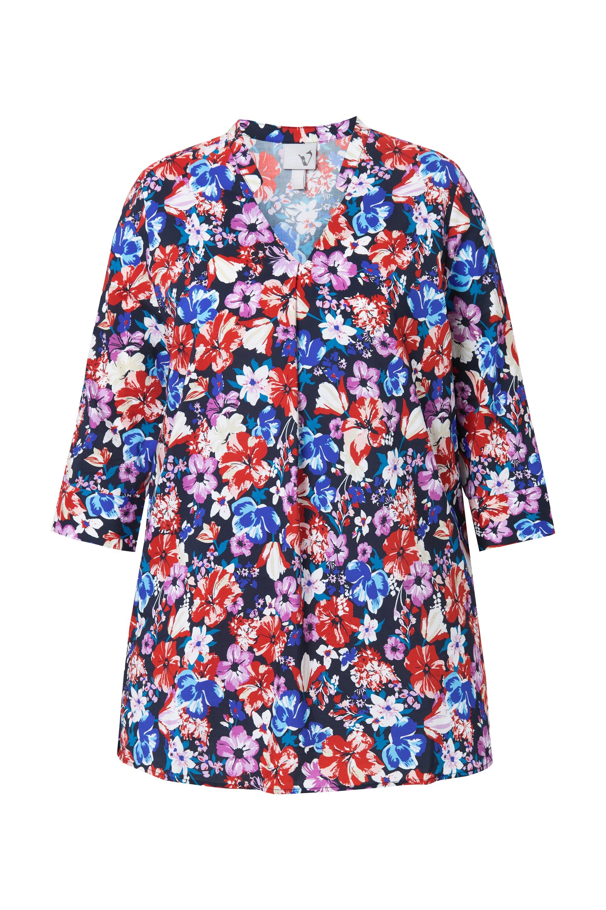 Ulla Popken Longbluse Tunika Muster V-Ausschnitt 3/4-Arm günstig online kaufen