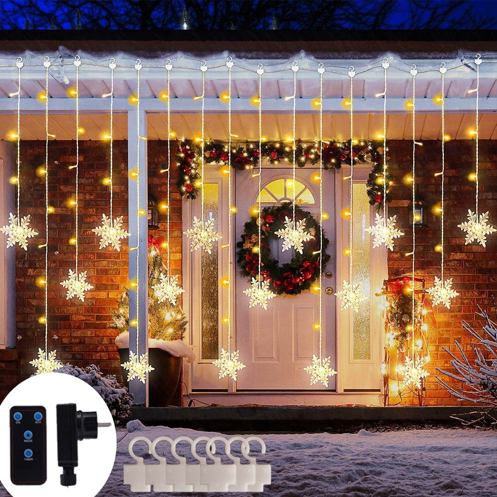 Xiiw Led Lichtervorhang 94 Led 1 8m Schneeflocke Lichterketten Warmweiss Lichtervorhang Lichter Weihnachtsbeleuchtung Mit 8 Modi Und Timer Led Ip44 Wasserdicht Online Kaufen Otto