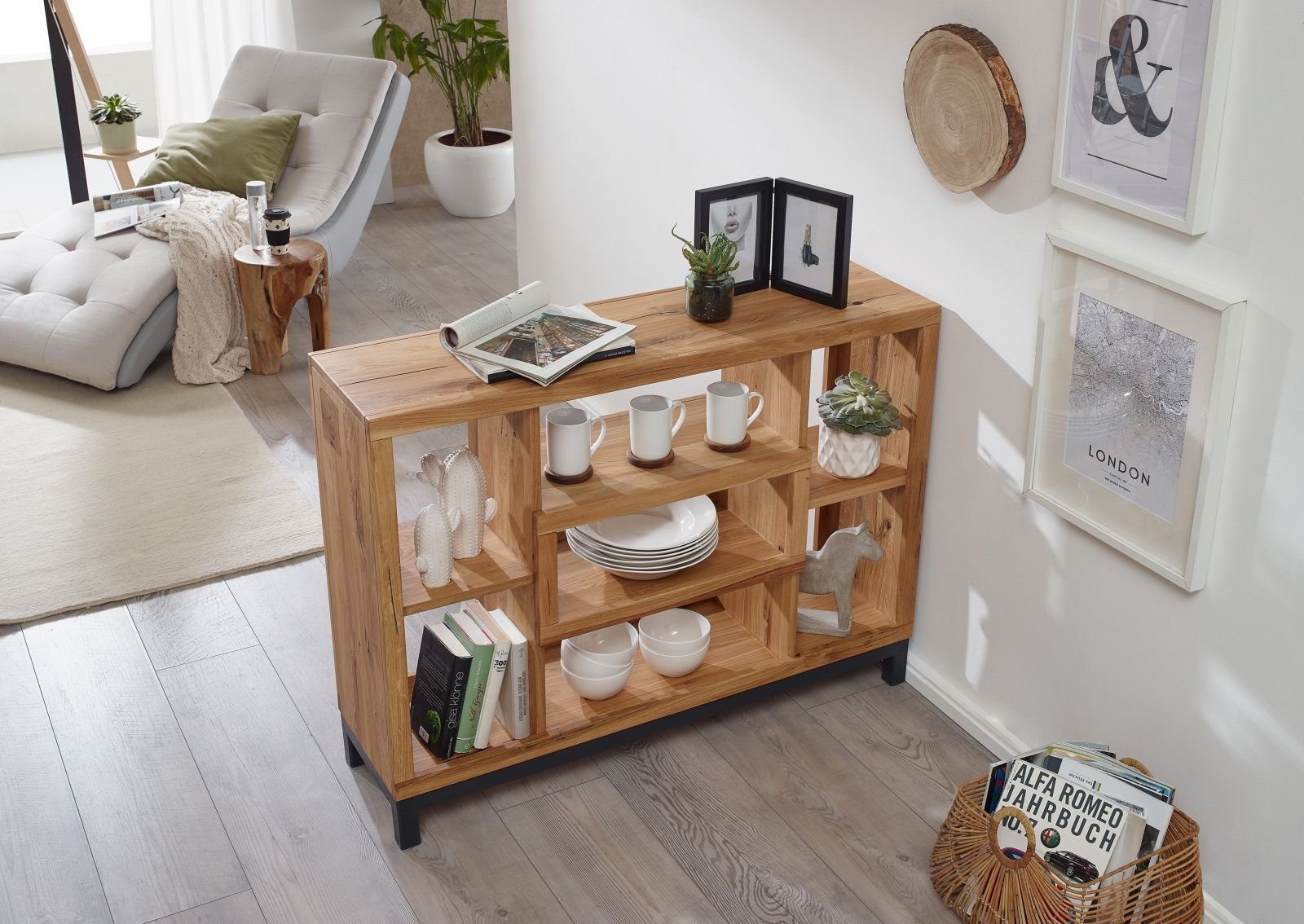 Massivmoebel24 Raumteiler, 1-tlg., Raumteiler Wildeiche 120x34x90 natur geö günstig online kaufen