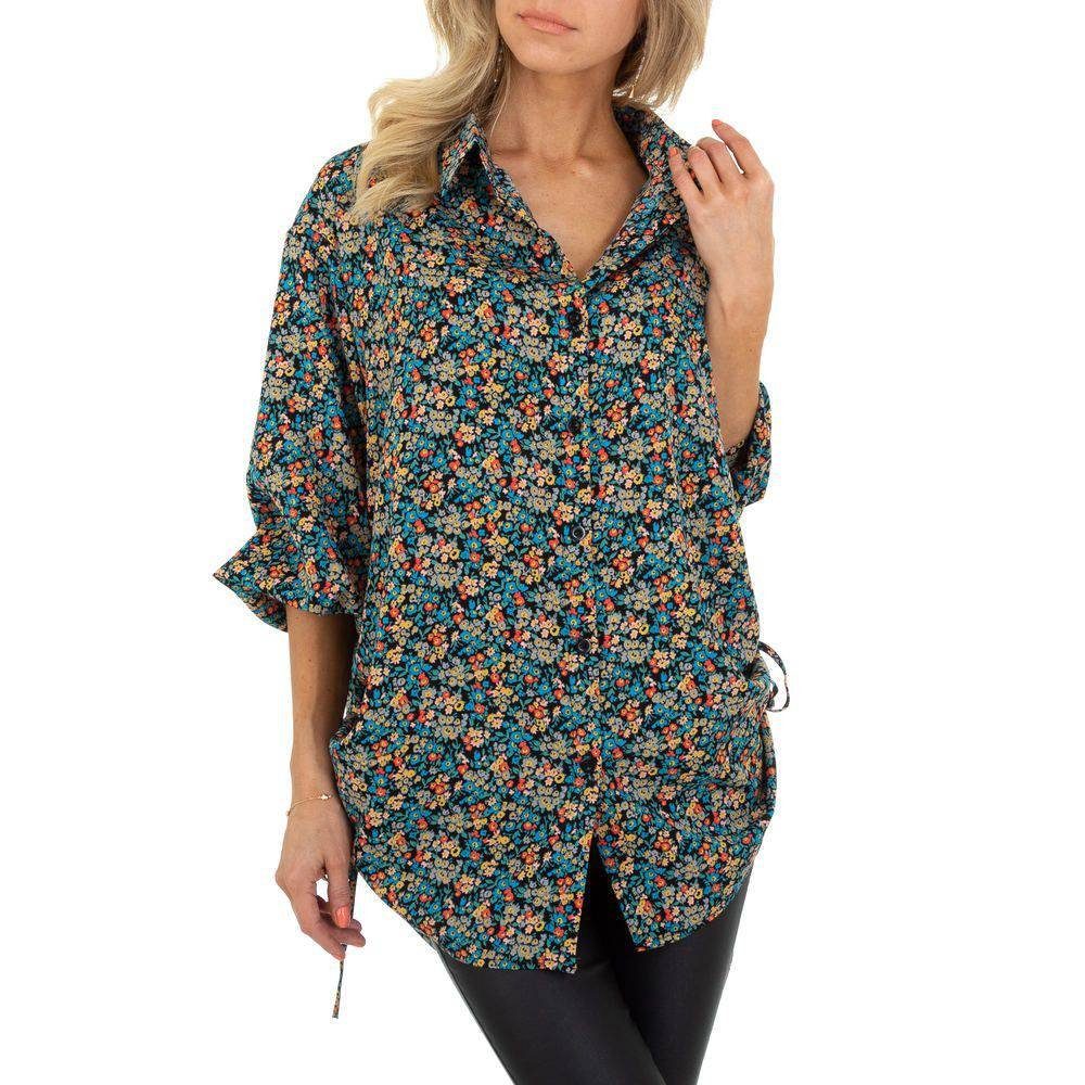 Ital-Design Longbluse Damen Boho/Hippie Hemd Zierschleife Geblümt Longbluse in Blau