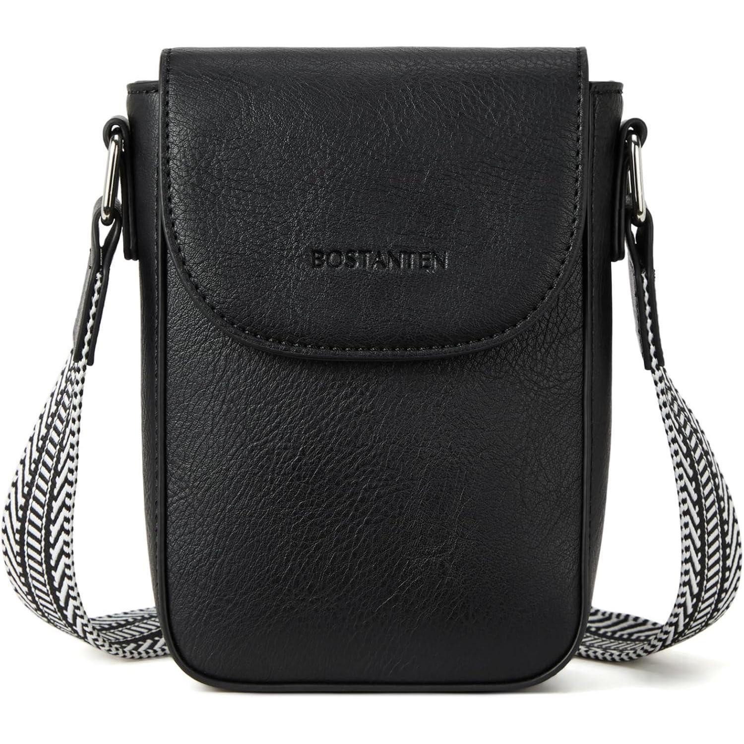 LuxusKollektion Handytasche Handy Umhängetasche Damen Leder Schwarz für große Handys