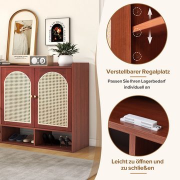 Merax Sideboard multifunktion mit verstellbaren Einlegeböden, Kommode mit Rattantüren, Schuhschrank Landhausstil, B/H/T:120/80/36cm