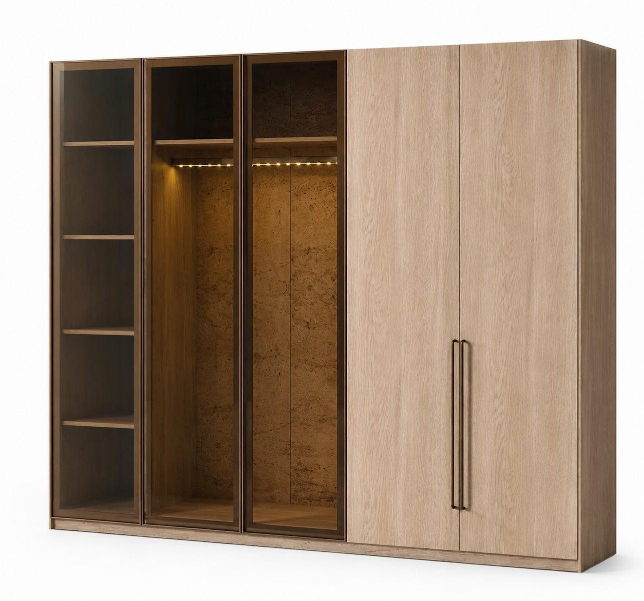 Xlmoebel Kleiderschrank Stilvoller Kleiderschrank mit Glasfront und LED-Beleuchtung in (mit Glasfront und LED-Beleuchtung) Made in Europa