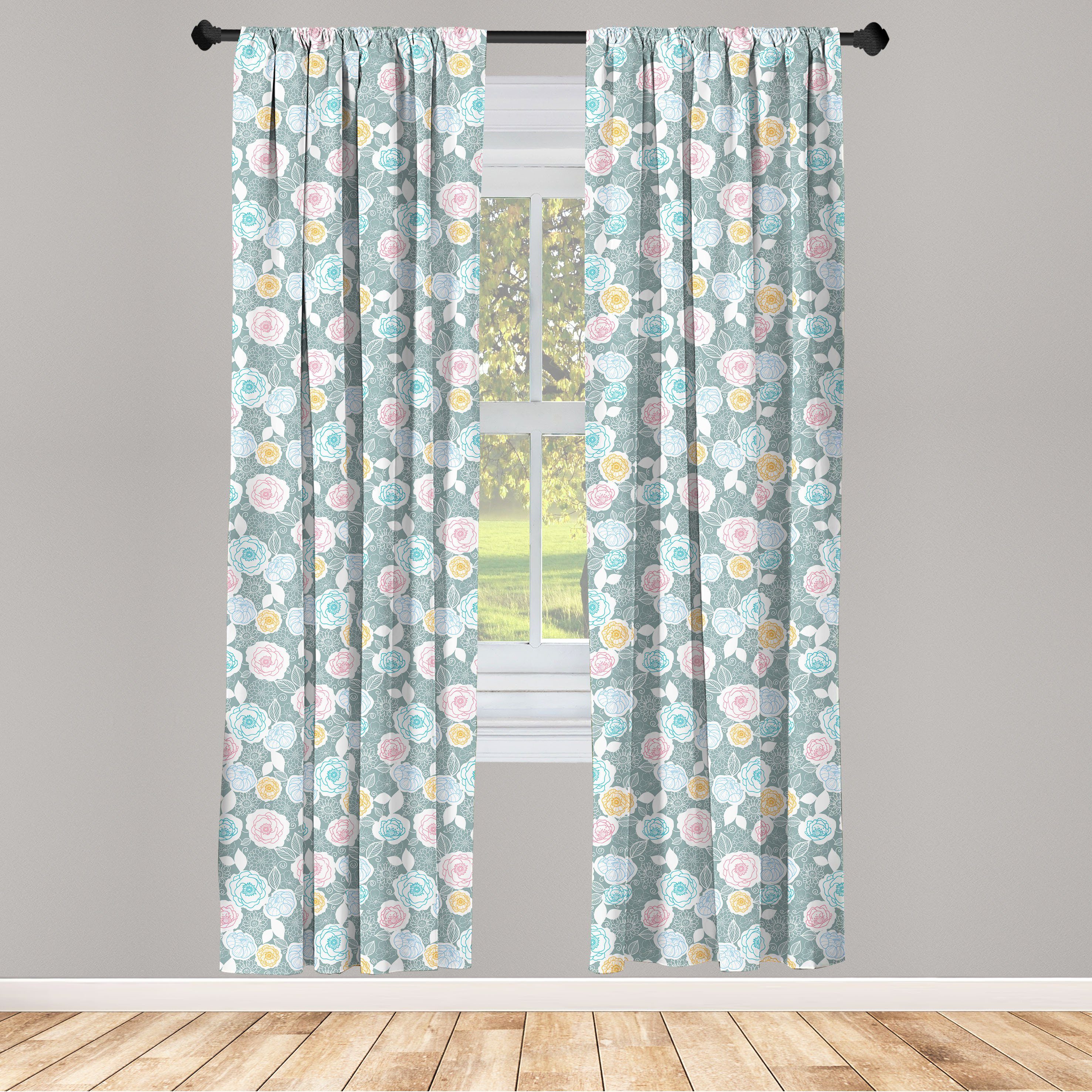Gardine Vorhang für Wohnzimmer Schlafzimmer Dekor, Abakuhaus, Microfaser, Pastell Aufwändige Frühlings Yard Theme