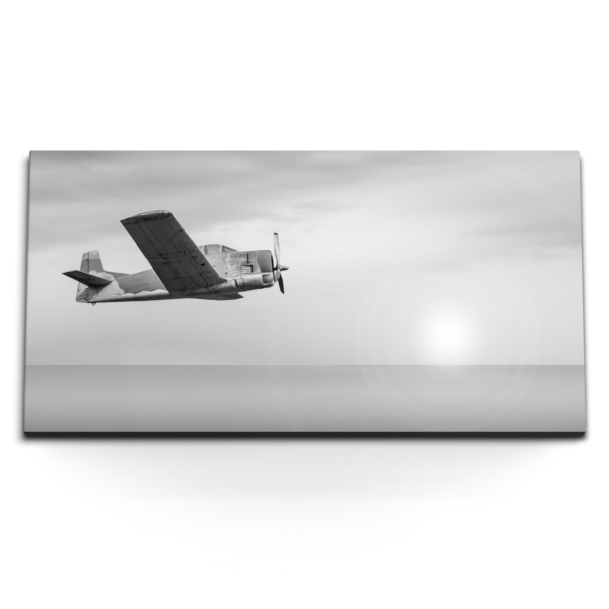 Sinus Art Leinwandbild Kunstdruck Bilder 120x60cm Altes Propellerflugzeug in der Luft Schwarz, (1 St)