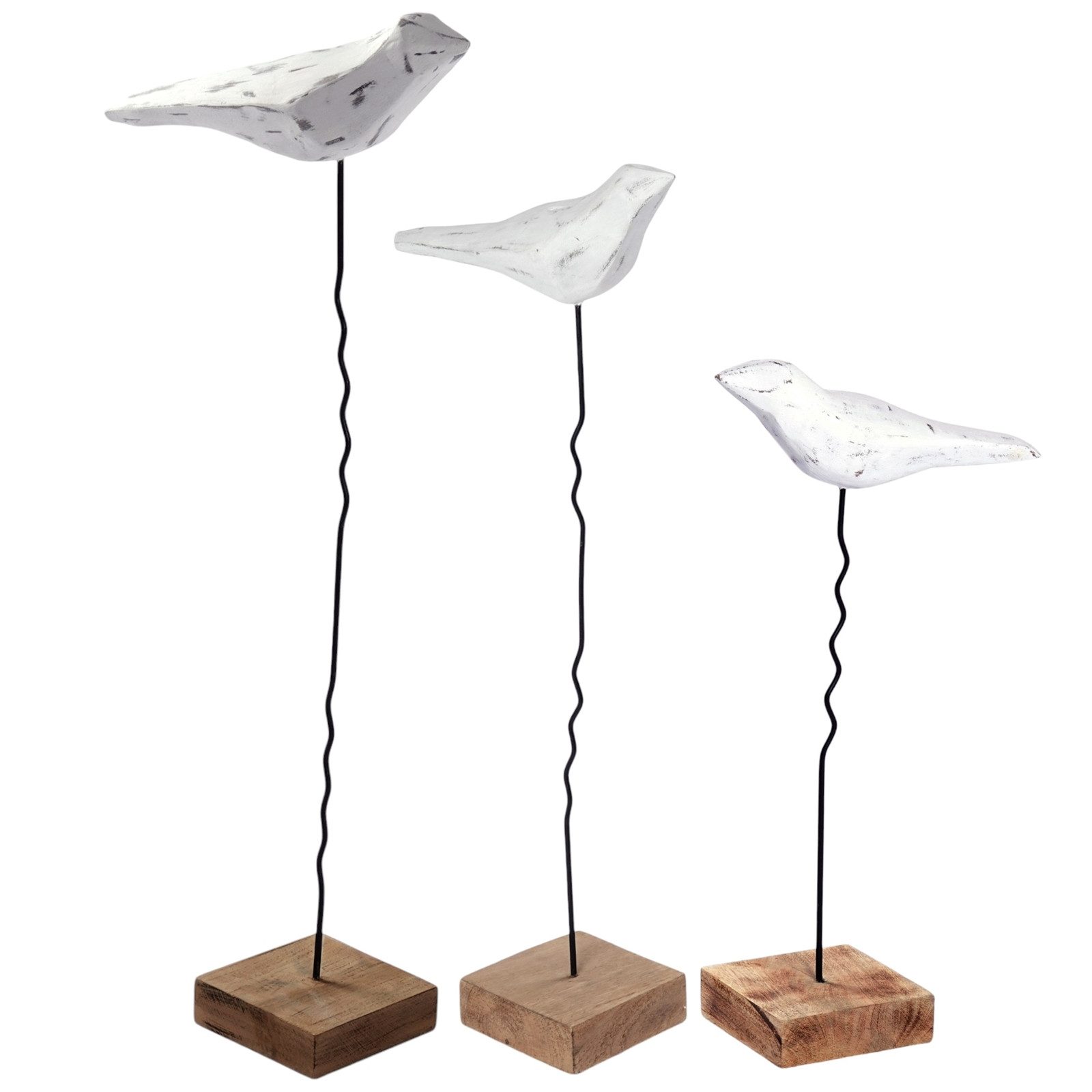 CREEDWOOD Skulptur VOGEL SKULPTUR 3er Set "KIKKI", Metall, weiß, Vogel Aufsteller, Deko