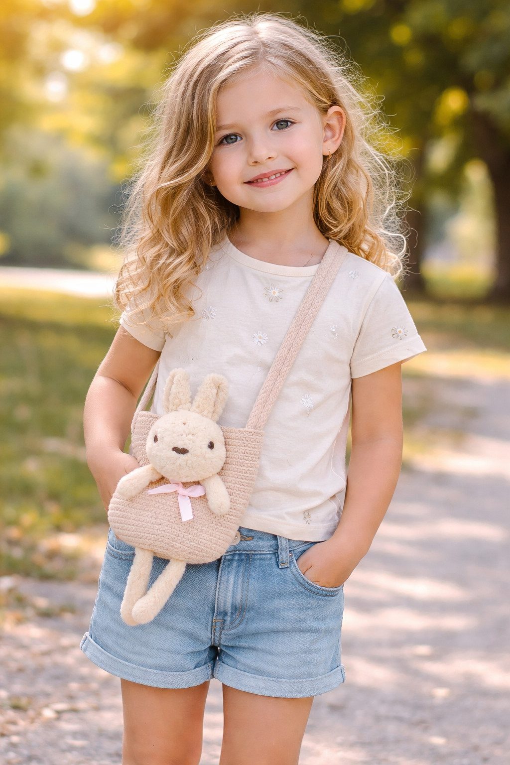 Antonio Shopper Antonio Kinder Umhängetasche mit süßem Hasen weich & verspielt Beige