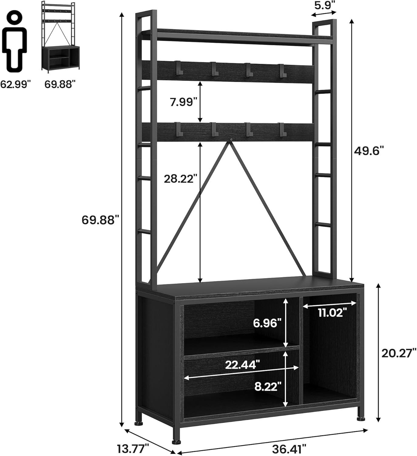 GarveeMore Garderobenständer 5-in-1 mit Schuhbank,3 Etagen Ablage und 8 Hak günstig online kaufen