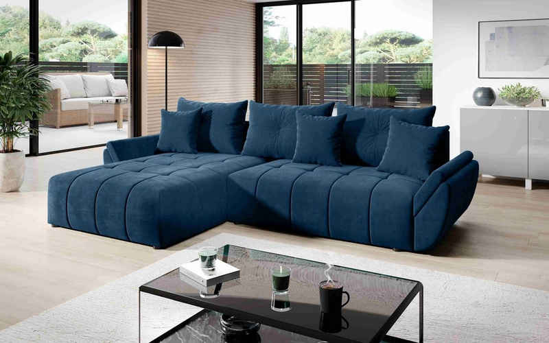 Furnix Ecksofa Amarra Sofa mit Schlaffunktion Bettkasten Kissen Couch L-Form Auswahl, Masse: B280 x H91 x T190 cm, hochwertige Polsterstoffe
