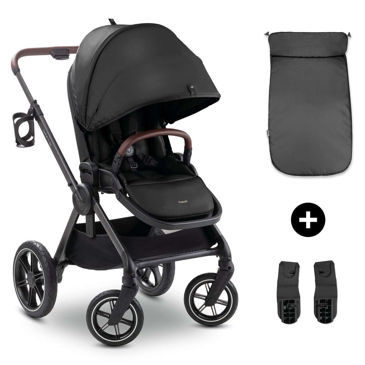 Hauck Kombi-Kinderwagen Comfort N Care - Black, Sportwagen mit Liegefunktion & höhenverstellbarem Schieber bis 22 kg