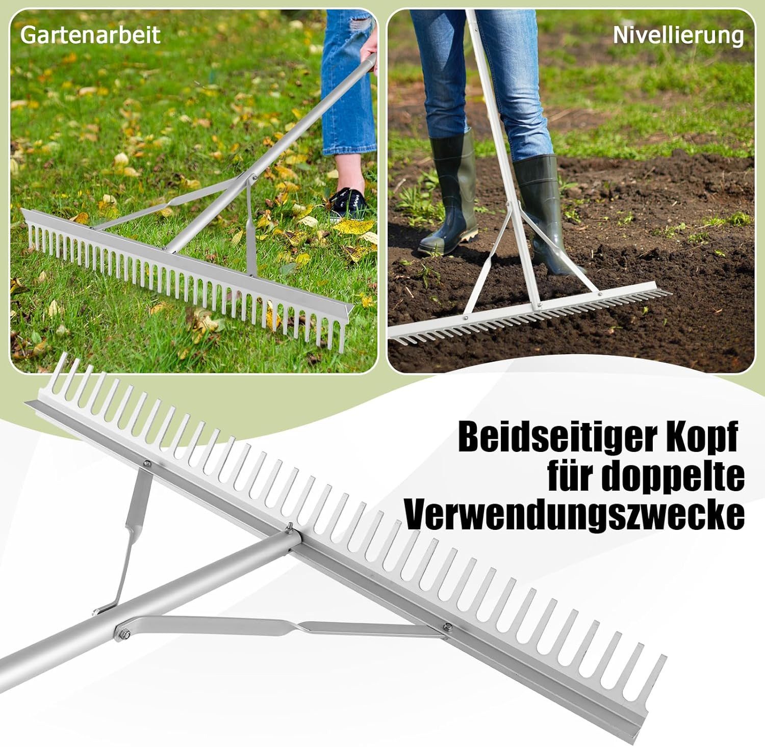 KOMFOTTEU Gartenrechen, 92,00 cm Arbeitsbreite, mit 170,00 cm langem Stiel, 36 Zinken & 170cm Stiel