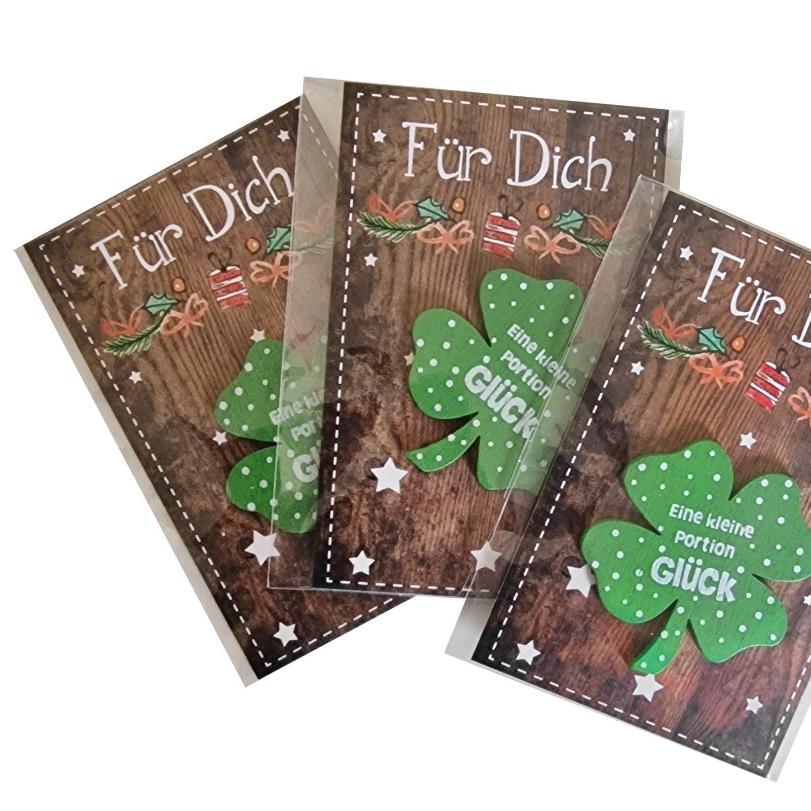 Logbuch-Verlag Dekofigur 3 Mini-Geschenke zu Weihnachten Kleeblatt mit Weihnachtskarte kleines