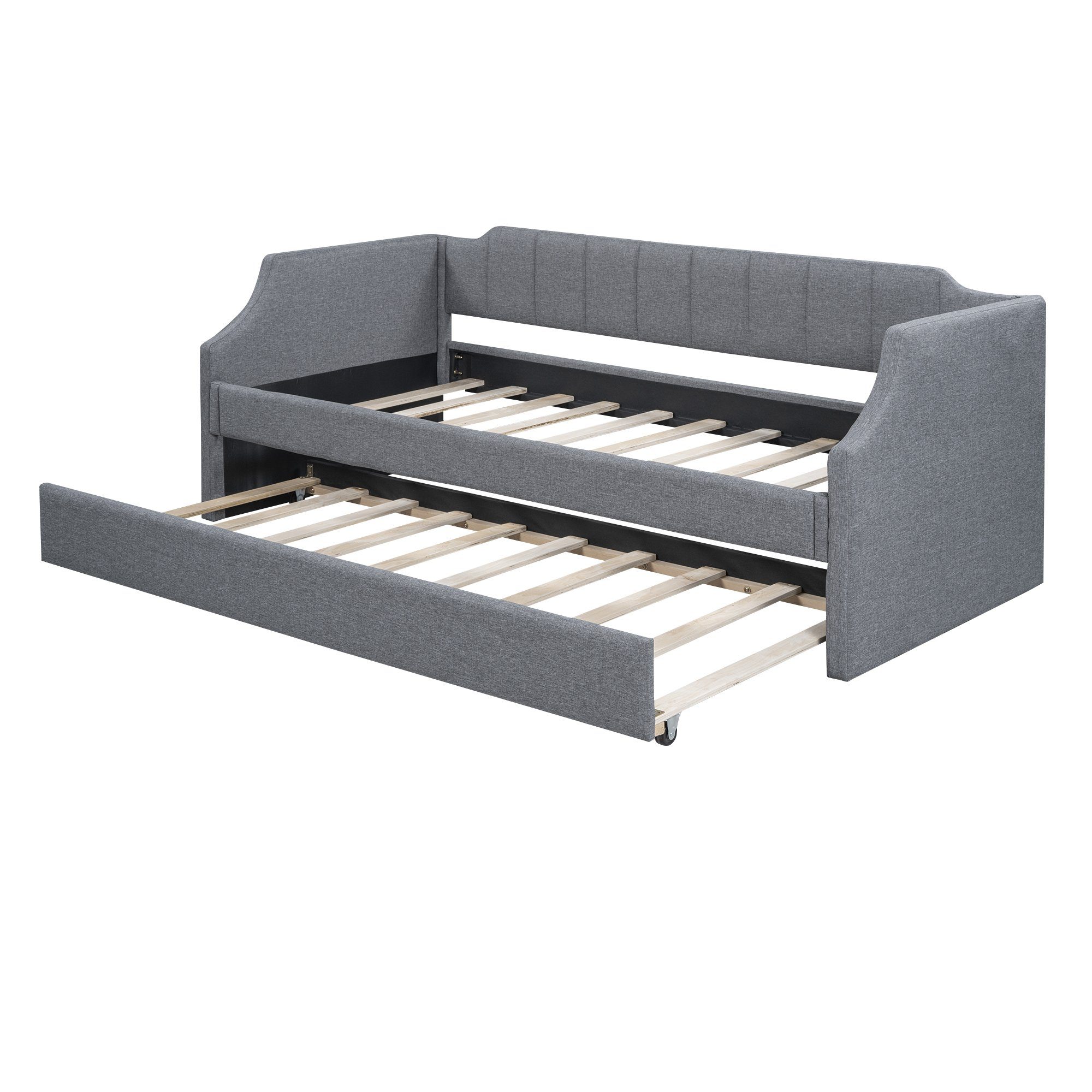 HAUSS SPOLE Schlafsofa Schlafsofa Holzbett Schiebebett Kinderbett Einzelbett, Gepolstertes Single Daybed mit Rollbett, Ohne Matratze, Ohne Matratze