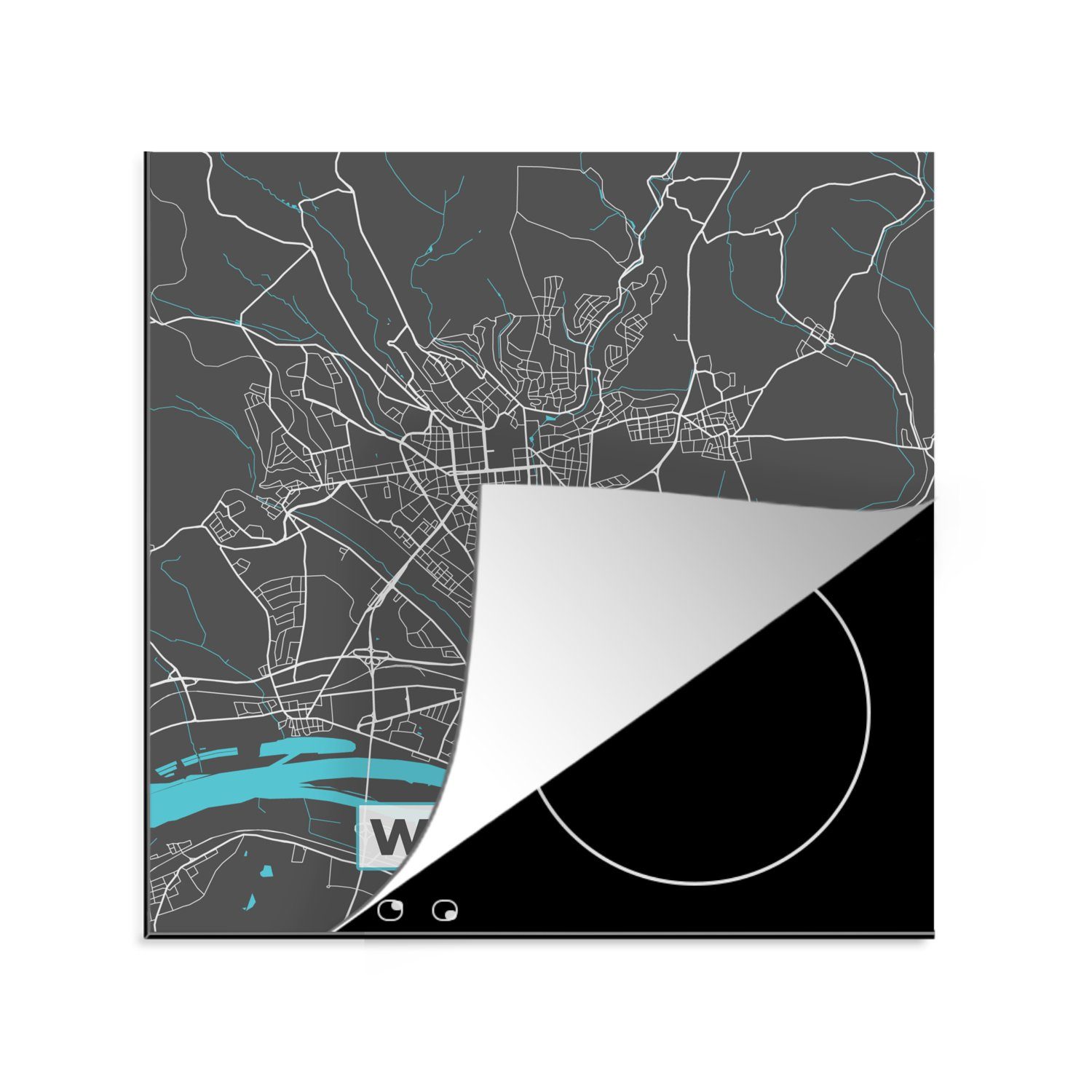- MuchoWow Stadtplan tlg), Ceranfeldabdeckung, Vinyl, Wiesbaden cm, küche Blau - für Arbeitsplatte 78x78 - Deutschland - Herdblende-/Abdeckplatte Karte, (1