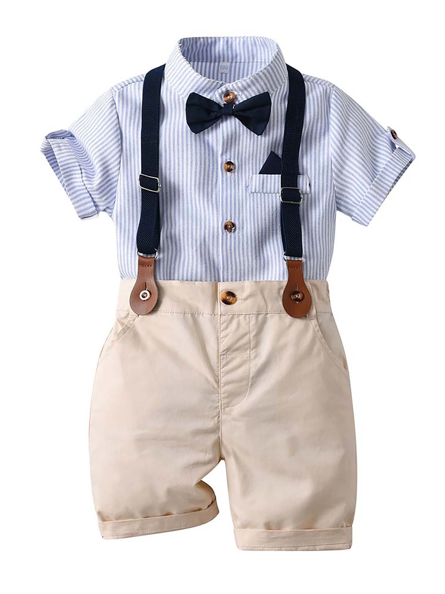 Lapastyle Shirt & Shorts Gestreifter Modeanzug für Jungen mit kurzen Ärmeln | Shirt-Sets