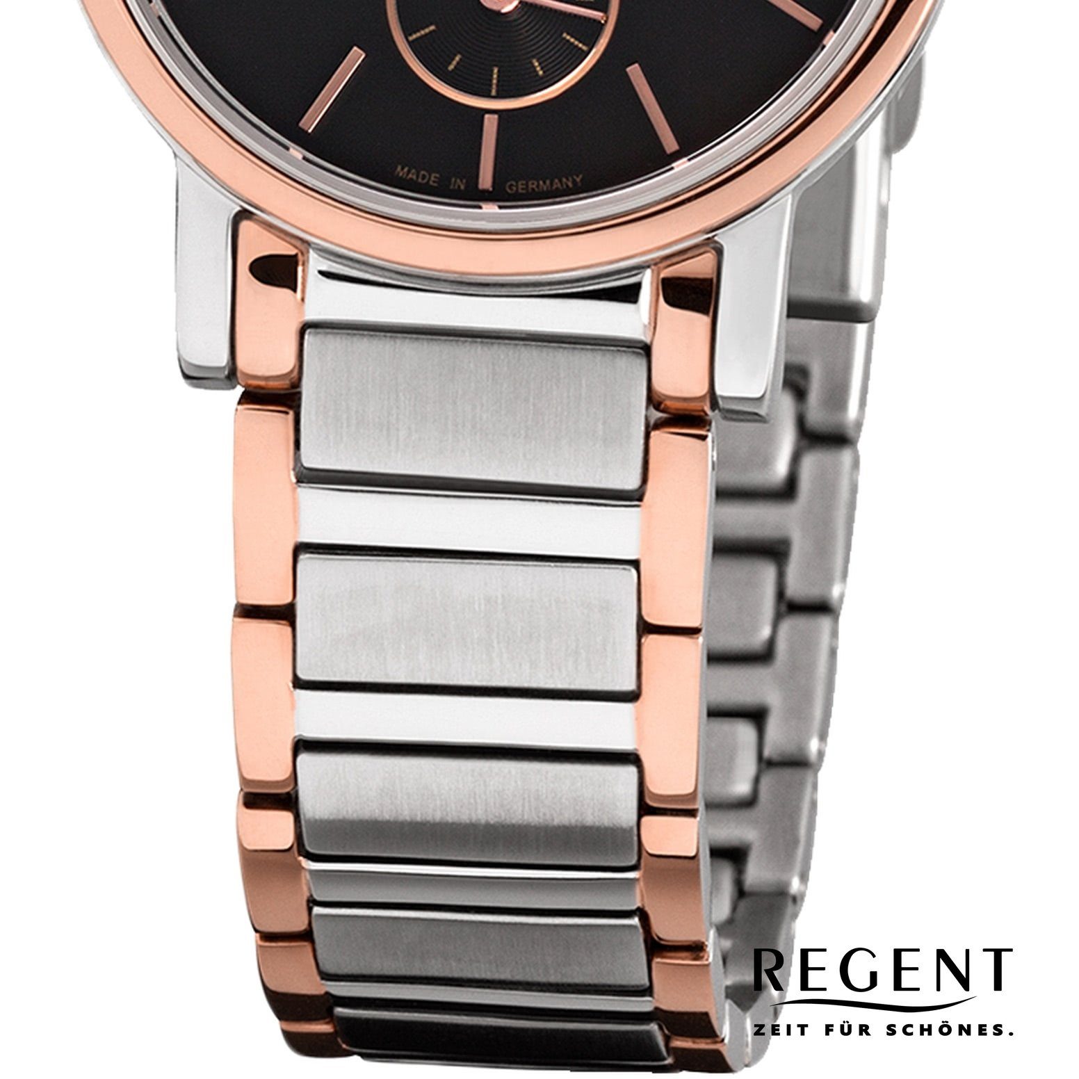 Edelstahl, Regent (ca. 27mm), Damenuhr rosegold, Quarzuhr silber klein Damen-Armbanduhr Regent Elegant rund,