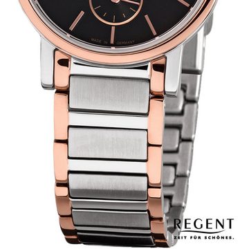 Regent Quarzuhr Regent Damen-Armbanduhr silber rosegold, Damen Armbanduhr rund, klein (ca. 27mm), Edelstahlarmband
