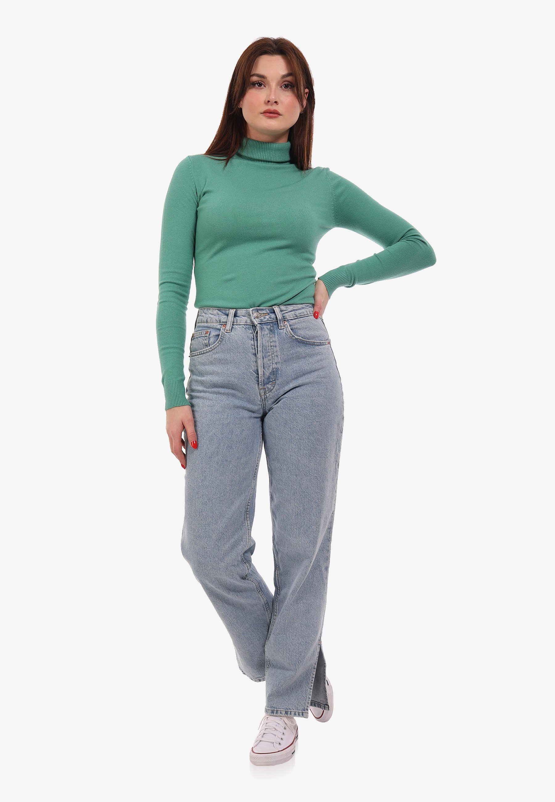 YC Fashion & Style Strickpullover Basic Rollkragen Pullover Grün