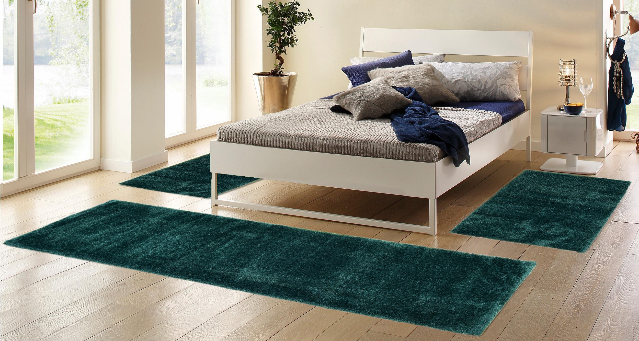 my home Bettumrandung Malin, Höhe 43 mm, (3-tlg), Hochflor, Shaggy, Uni-Far günstig online kaufen